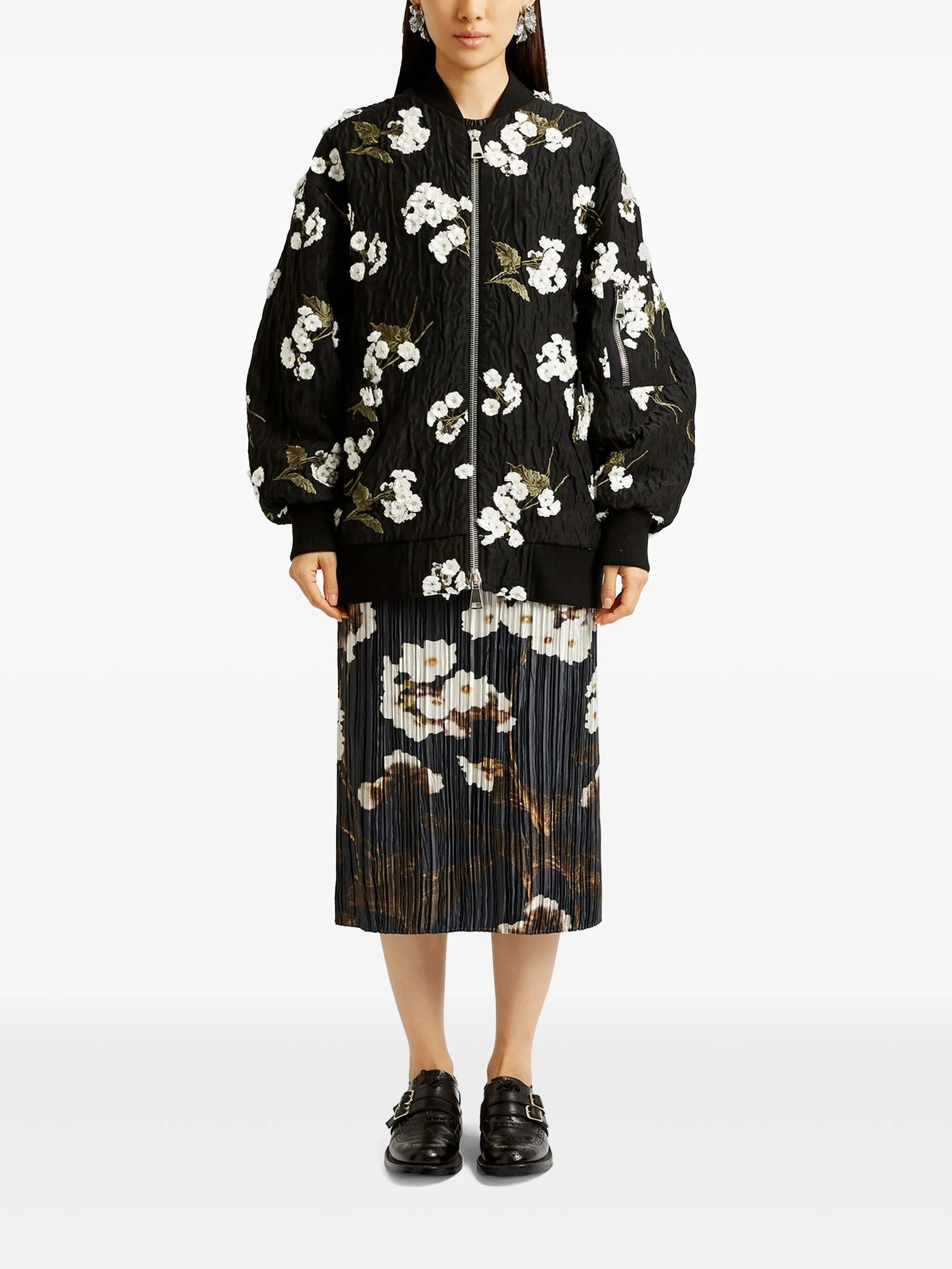 floral-appliqué bomber jacket