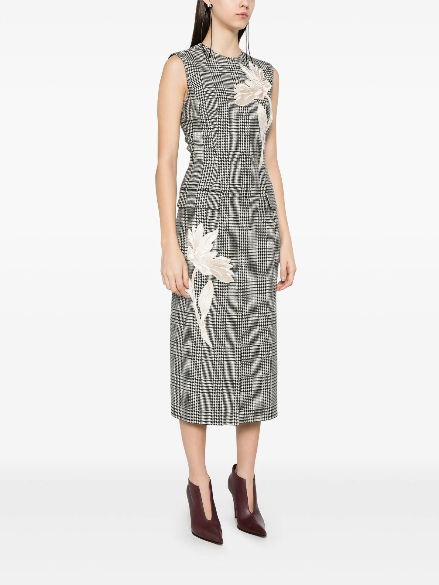 floral-embroidered checked maxi dress