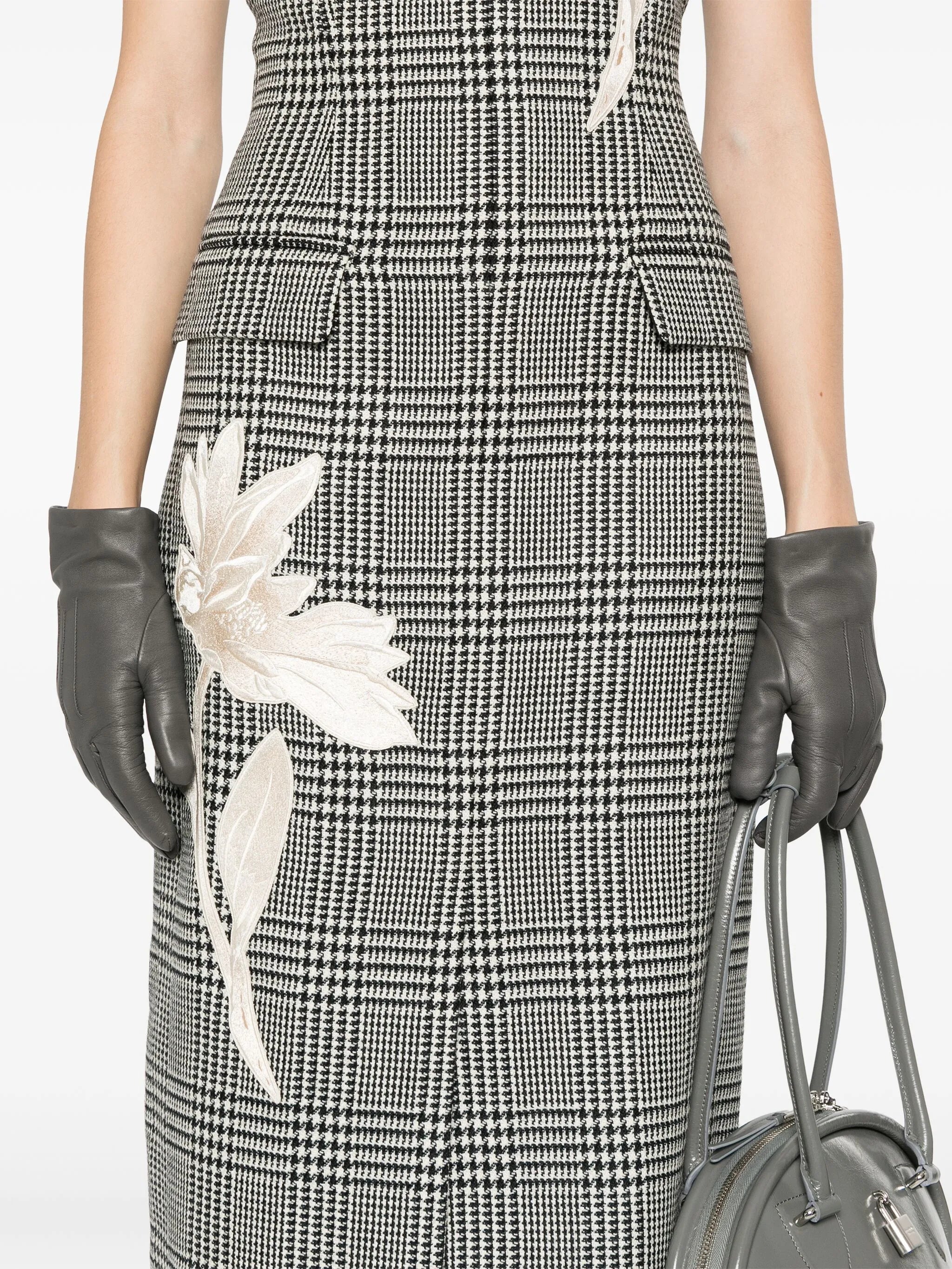 floral-embroidered checked maxi dress