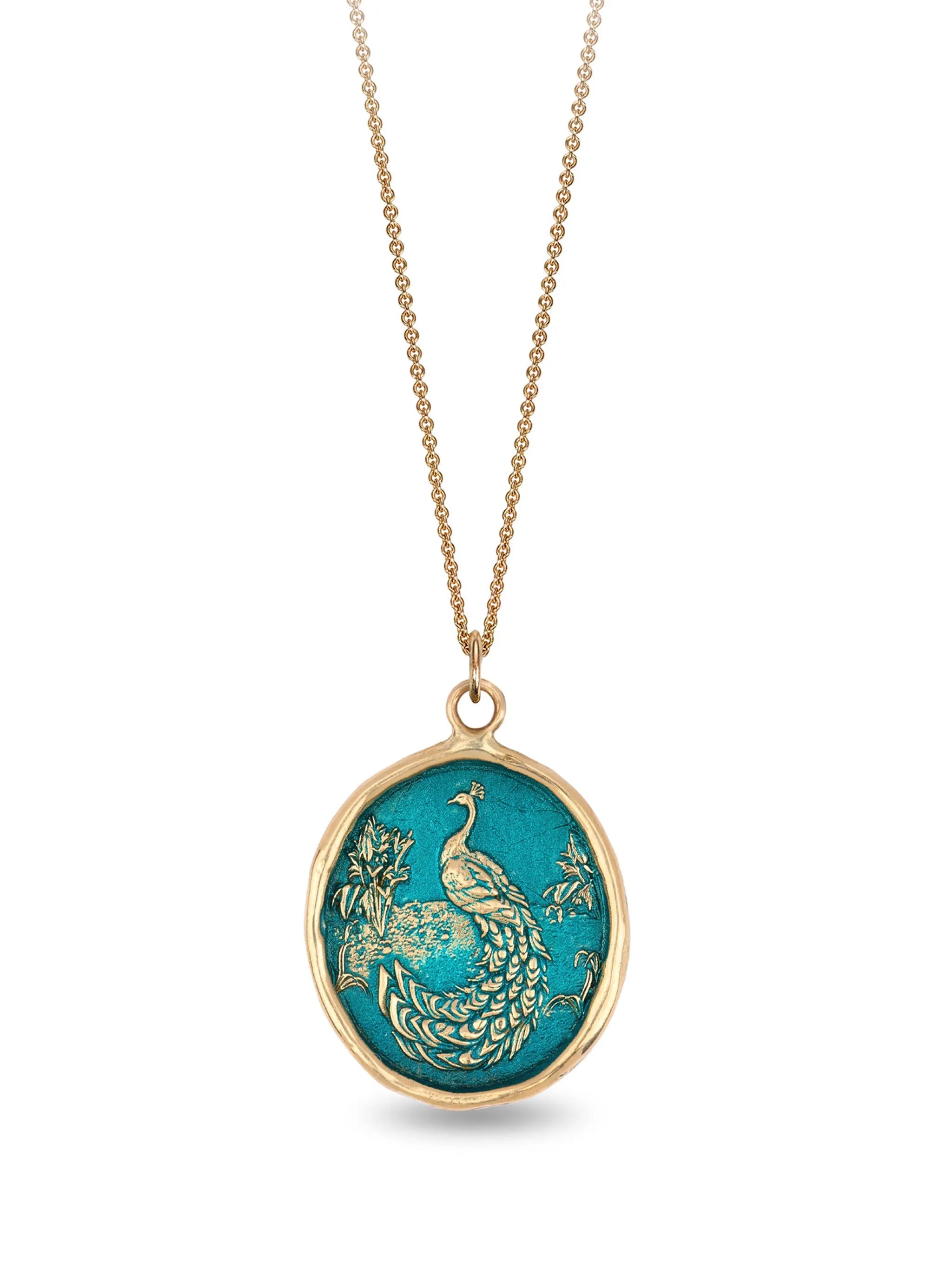 14K yellow gold Peacock Talisman pendant necklace