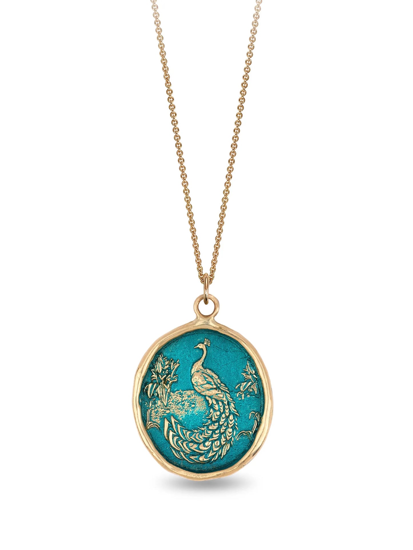 14K yellow gold Peacock Talisman pendant necklace