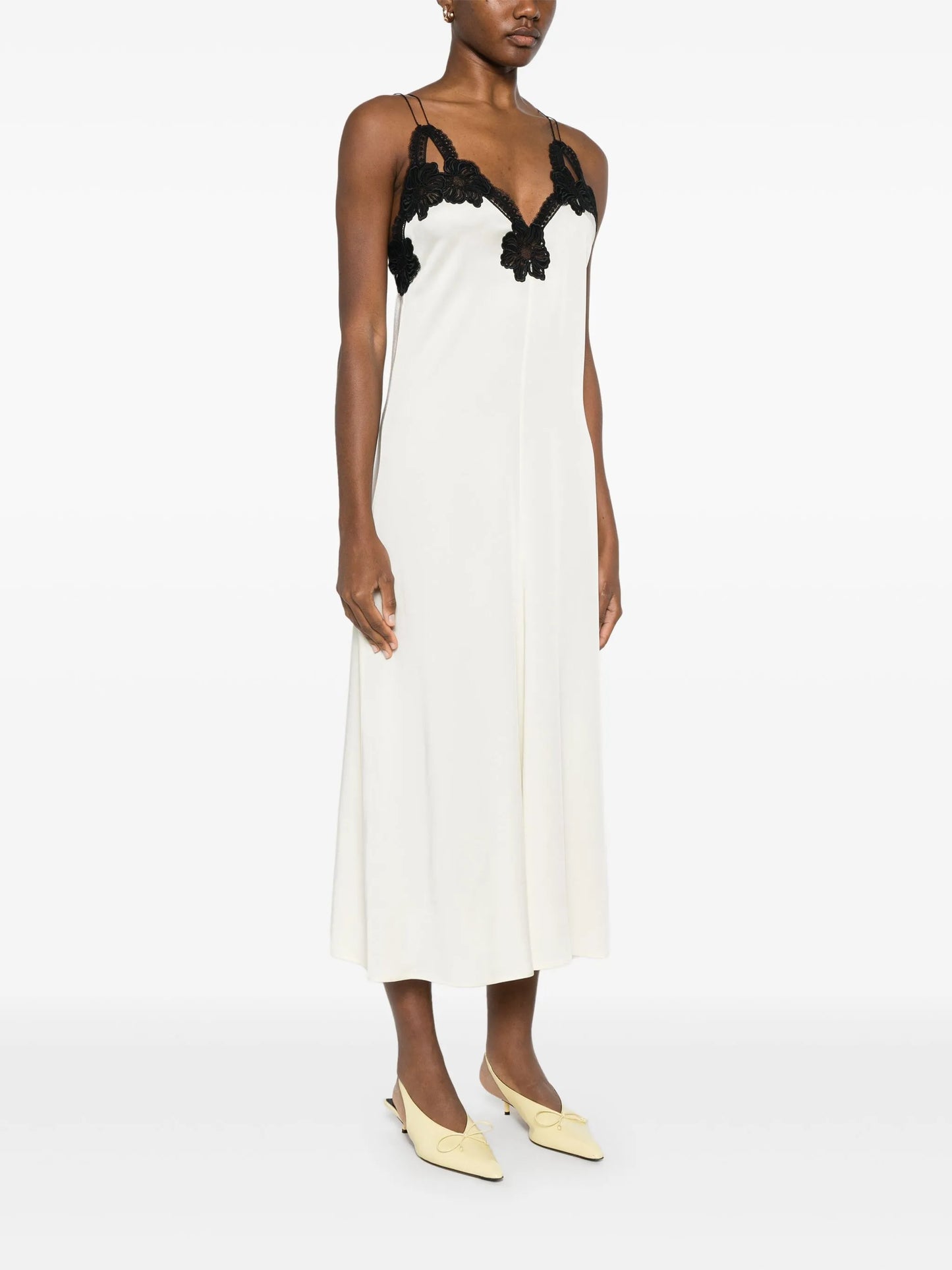 lace-trimmed midi dress