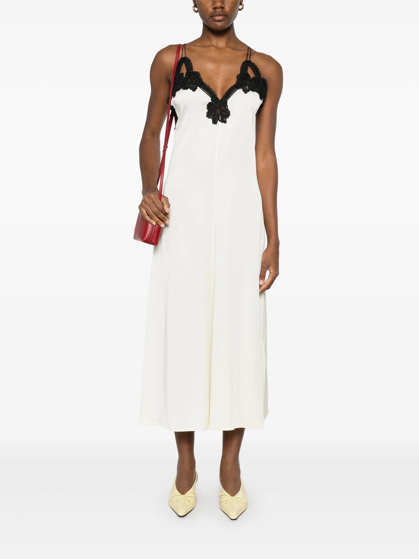 lace-trimmed midi dress