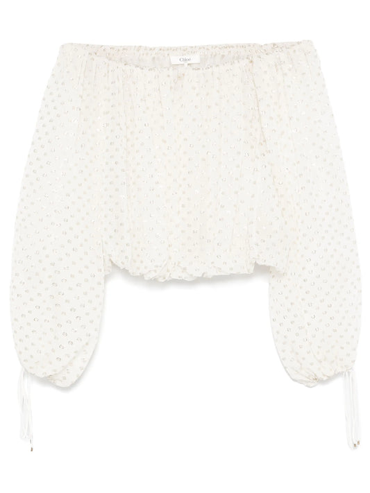 off-the-shoulder jacquard blouse