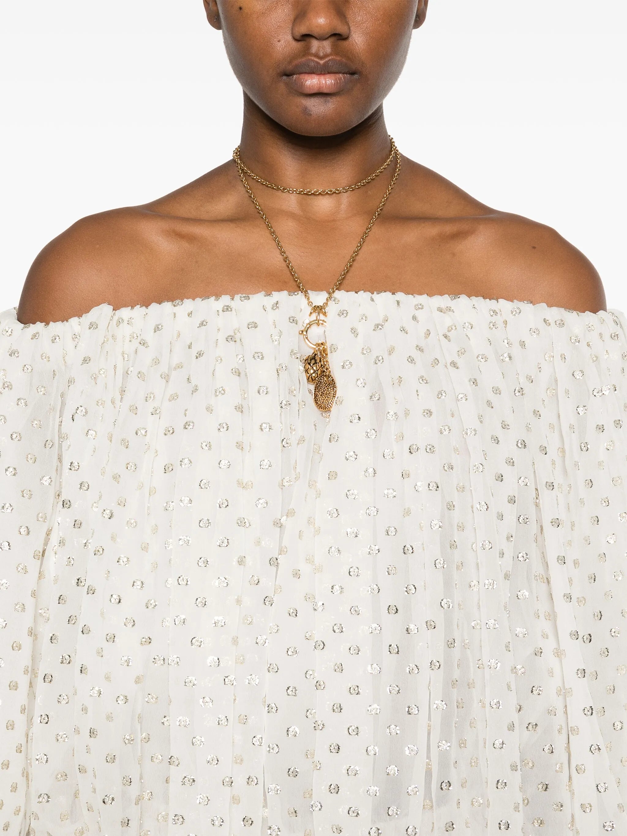 off-the-shoulder jacquard blouse