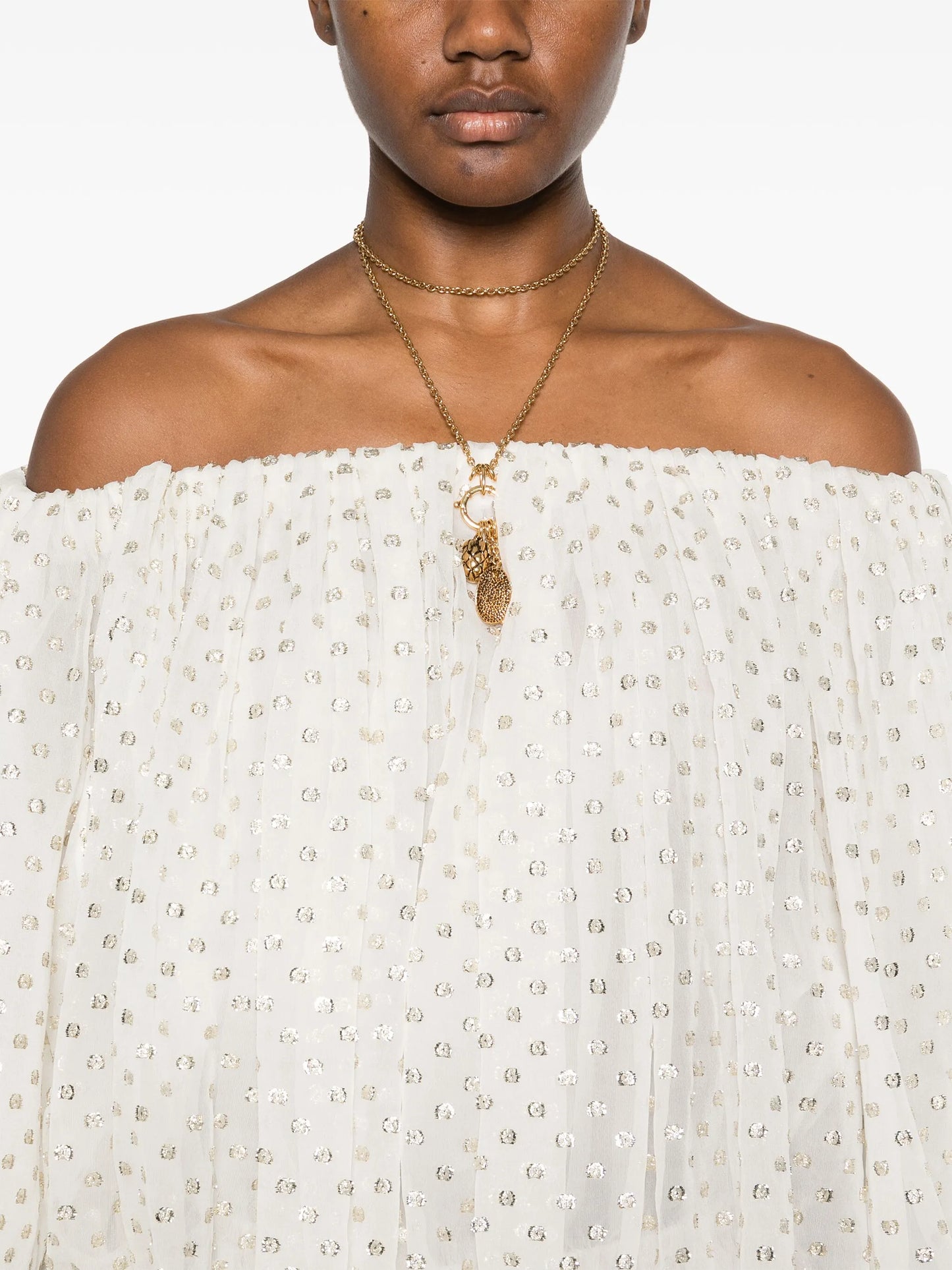 off-the-shoulder jacquard blouse