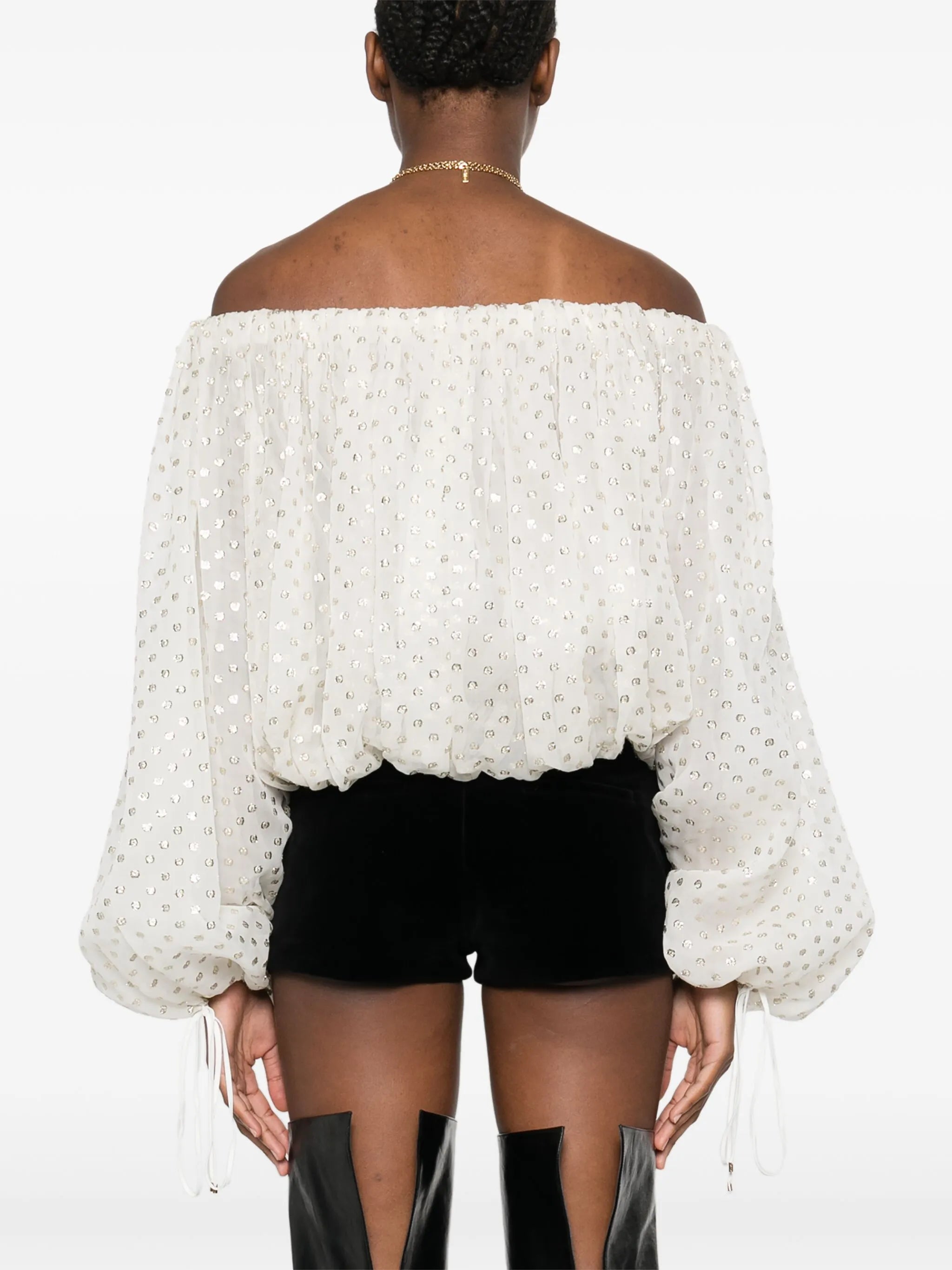 off-the-shoulder jacquard blouse