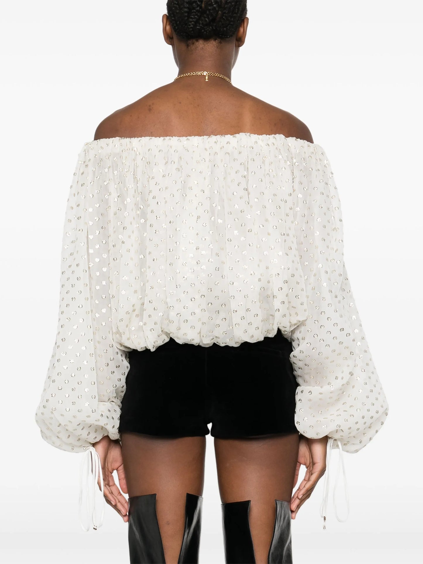 off-the-shoulder jacquard blouse