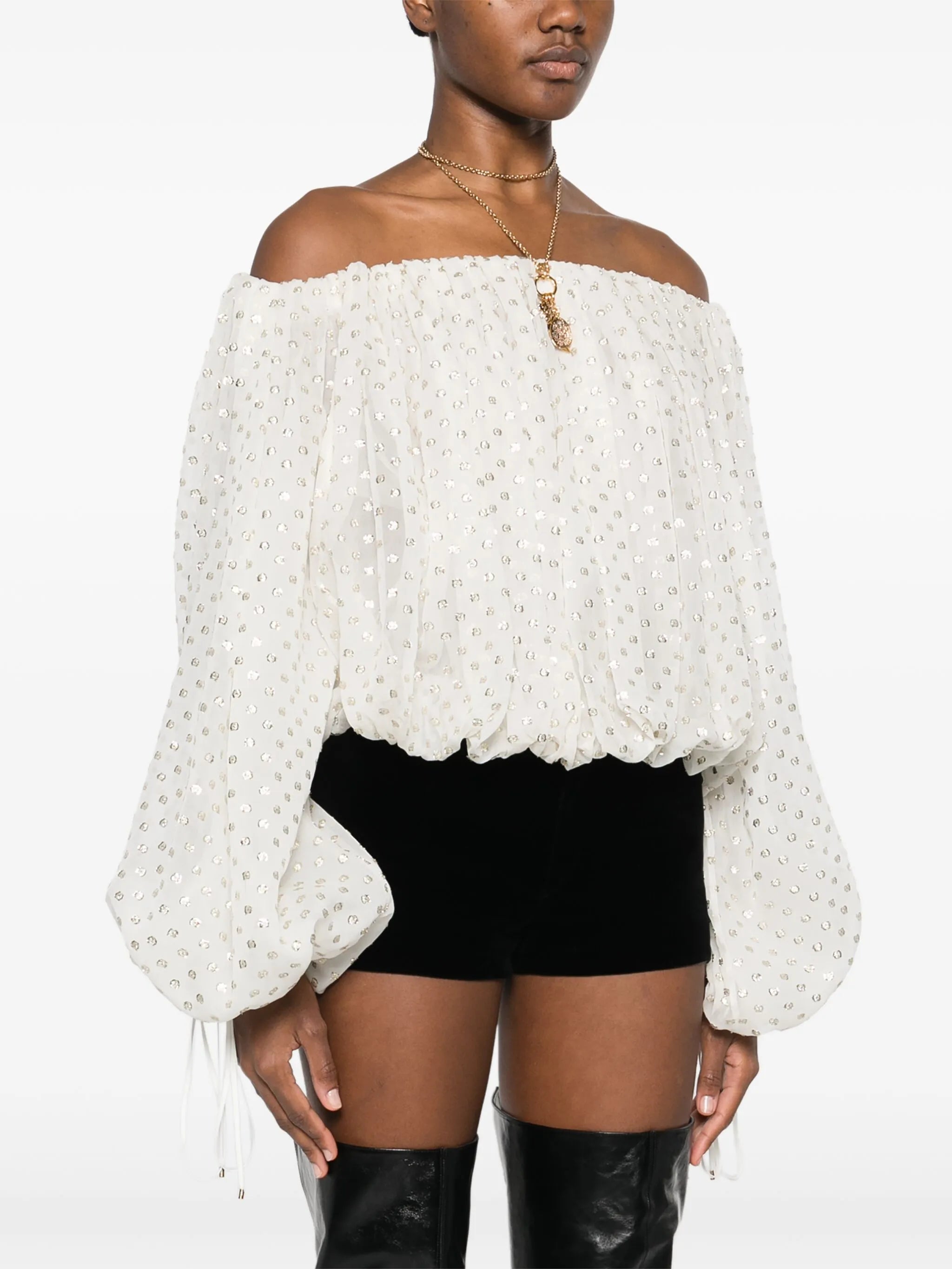 off-the-shoulder jacquard blouse