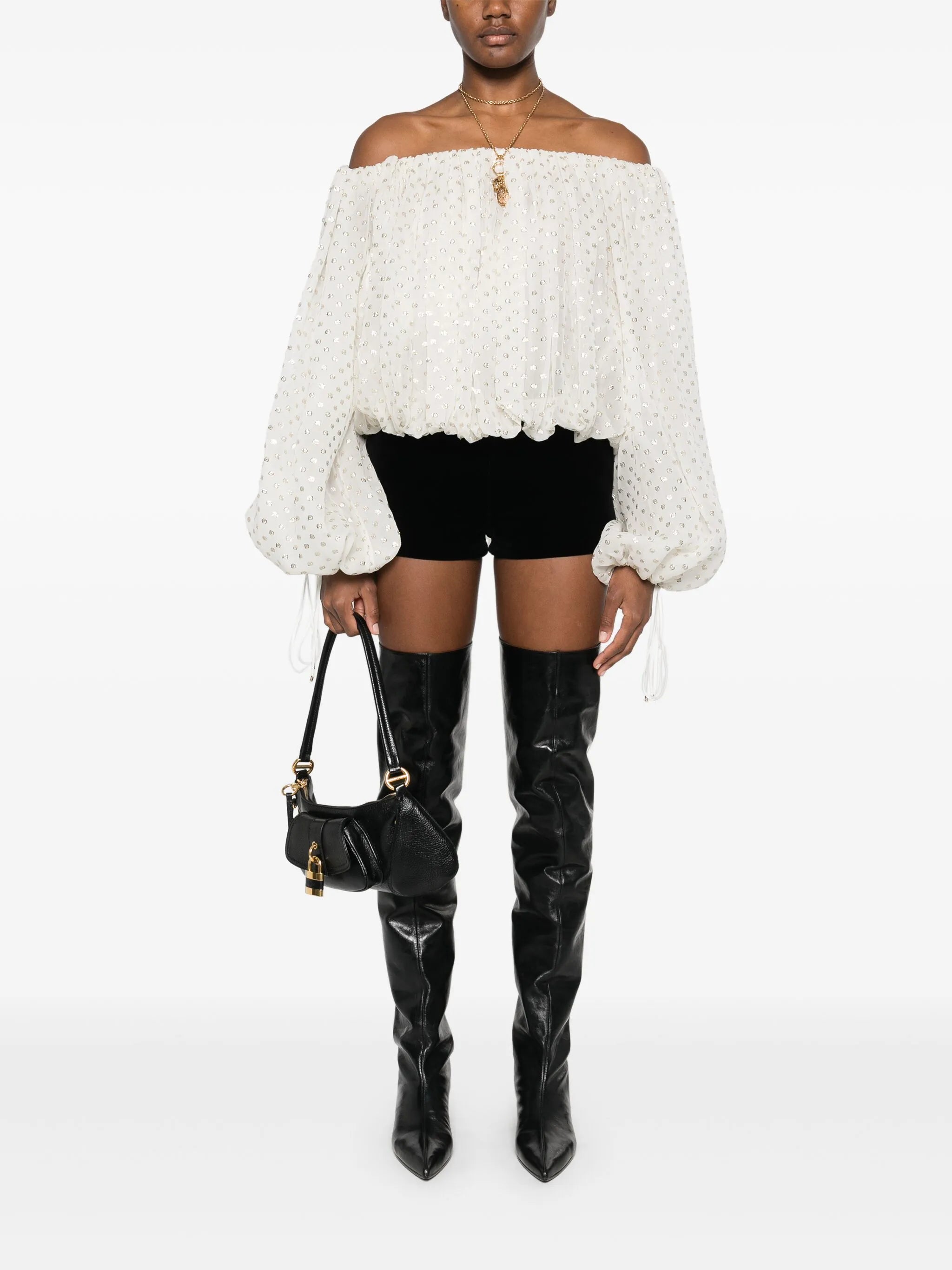 off-the-shoulder jacquard blouse