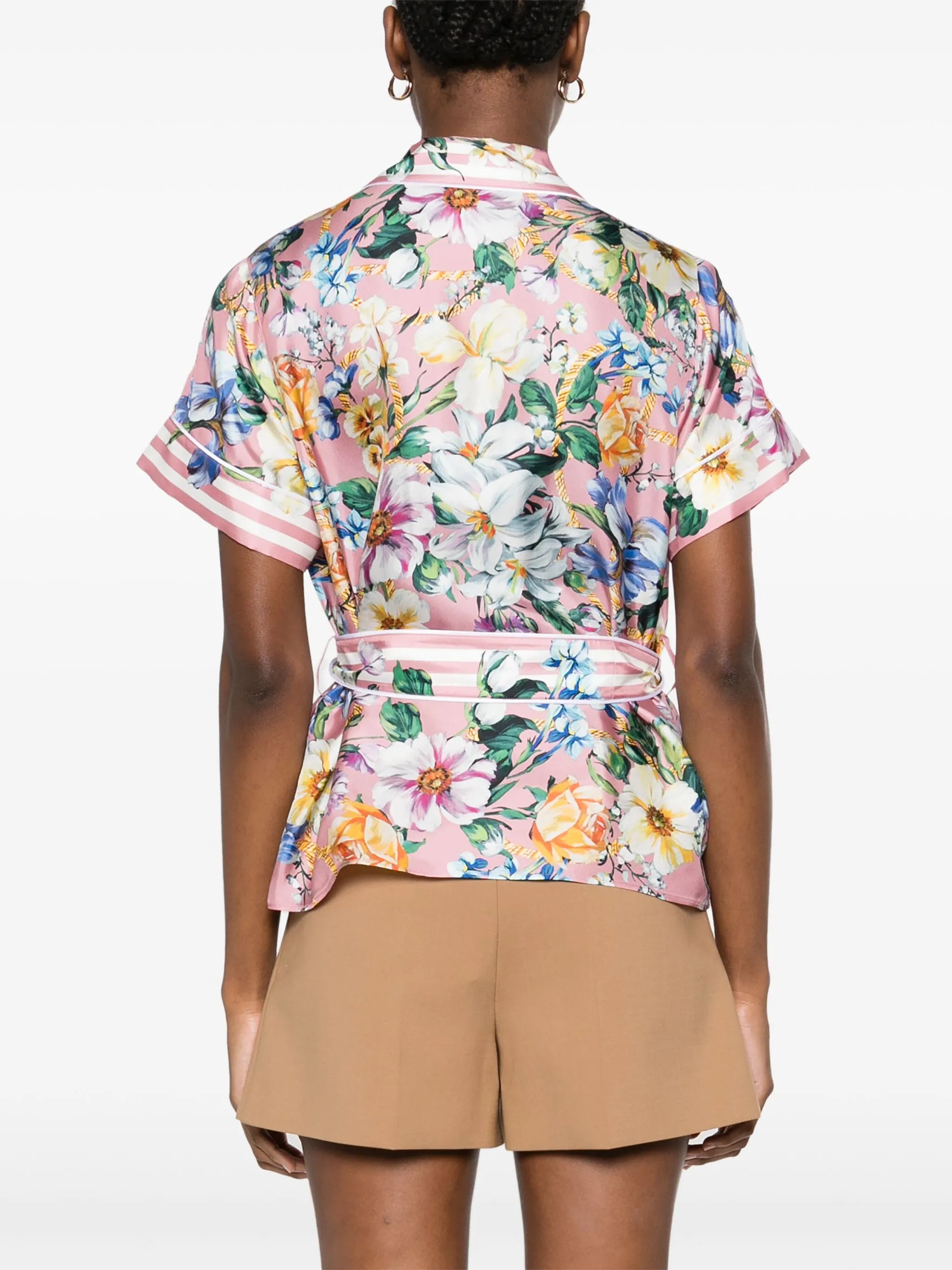 floral-print silk shirt