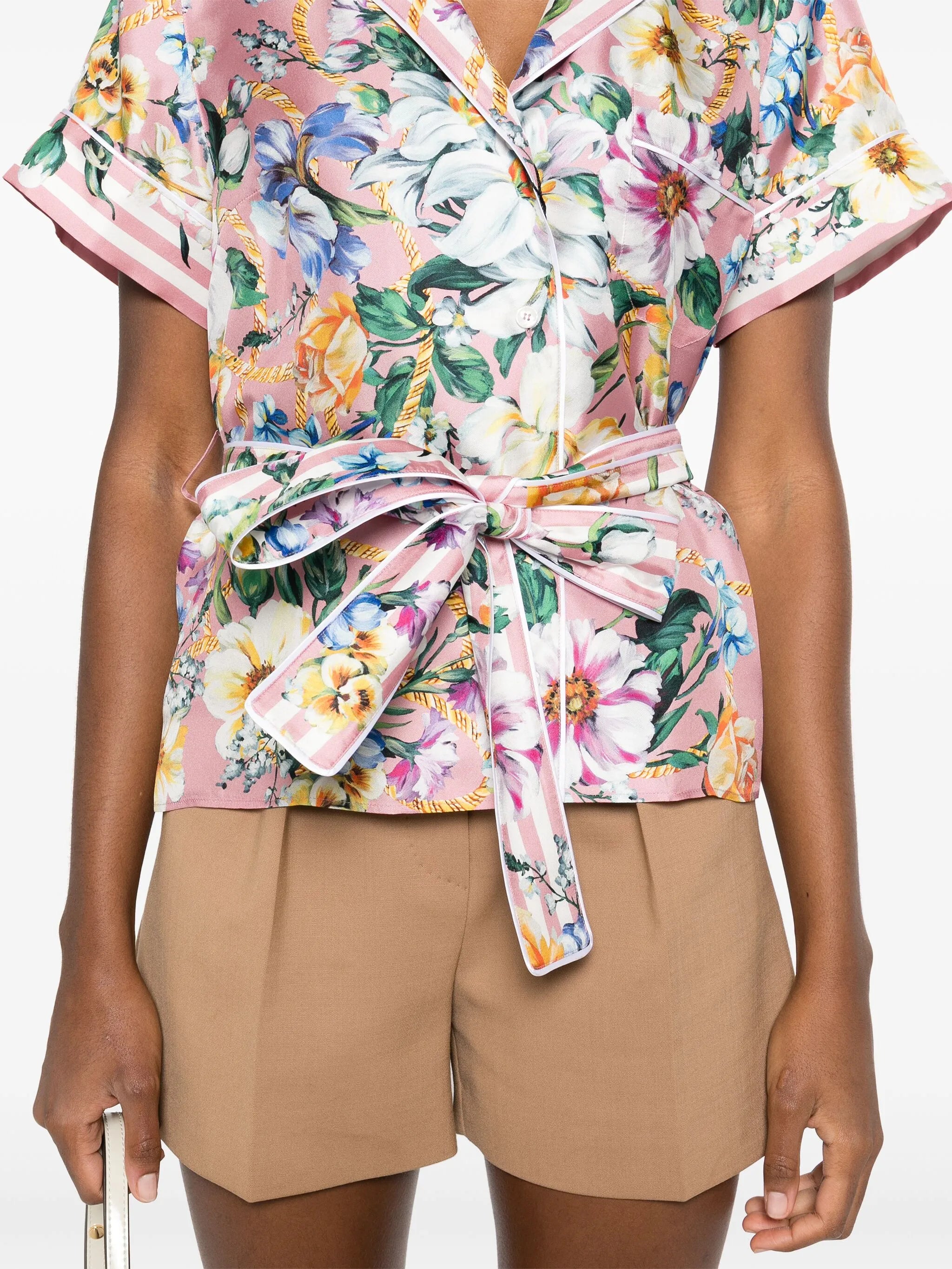 floral-print silk shirt