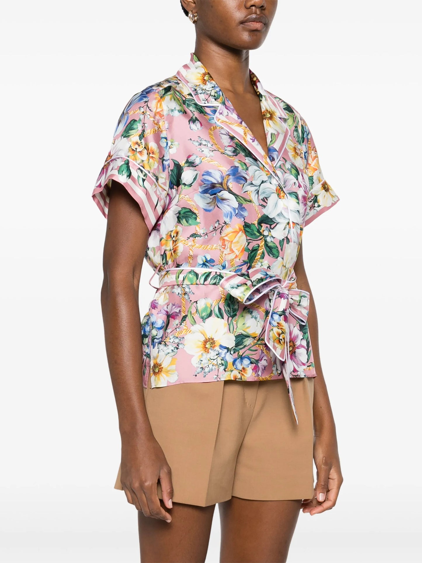 floral-print silk shirt