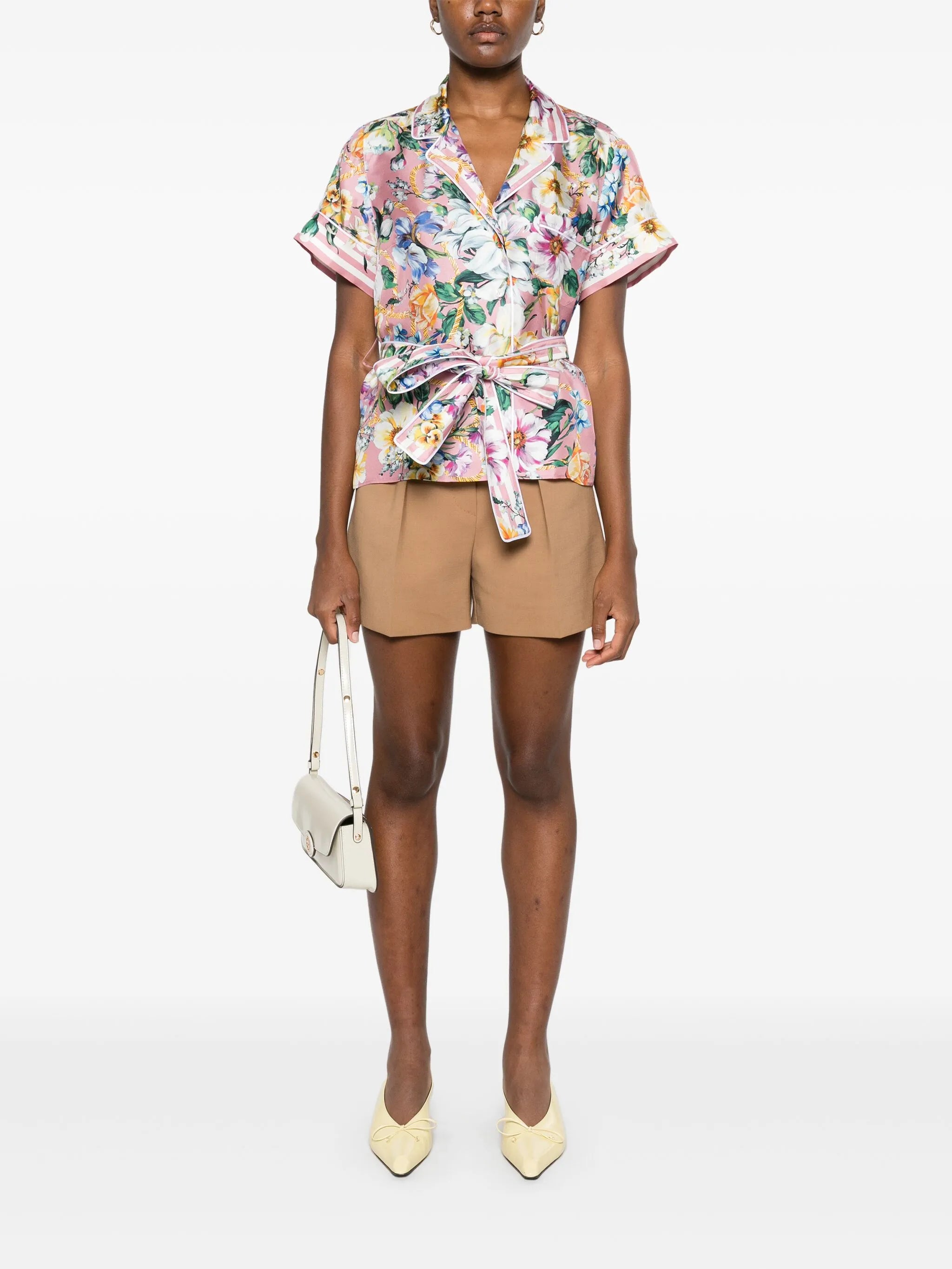floral-print silk shirt