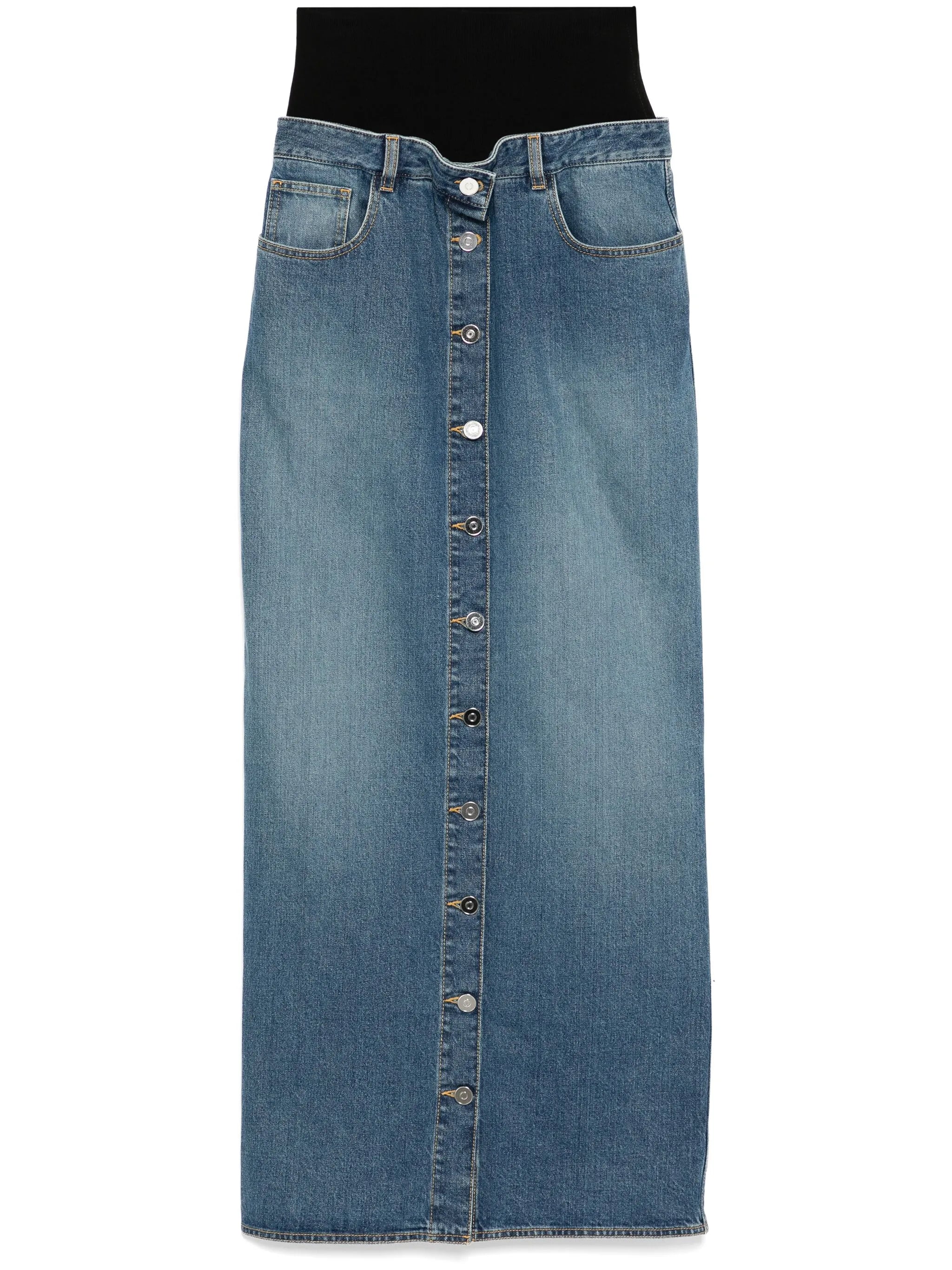 knitted waistband denim skirt