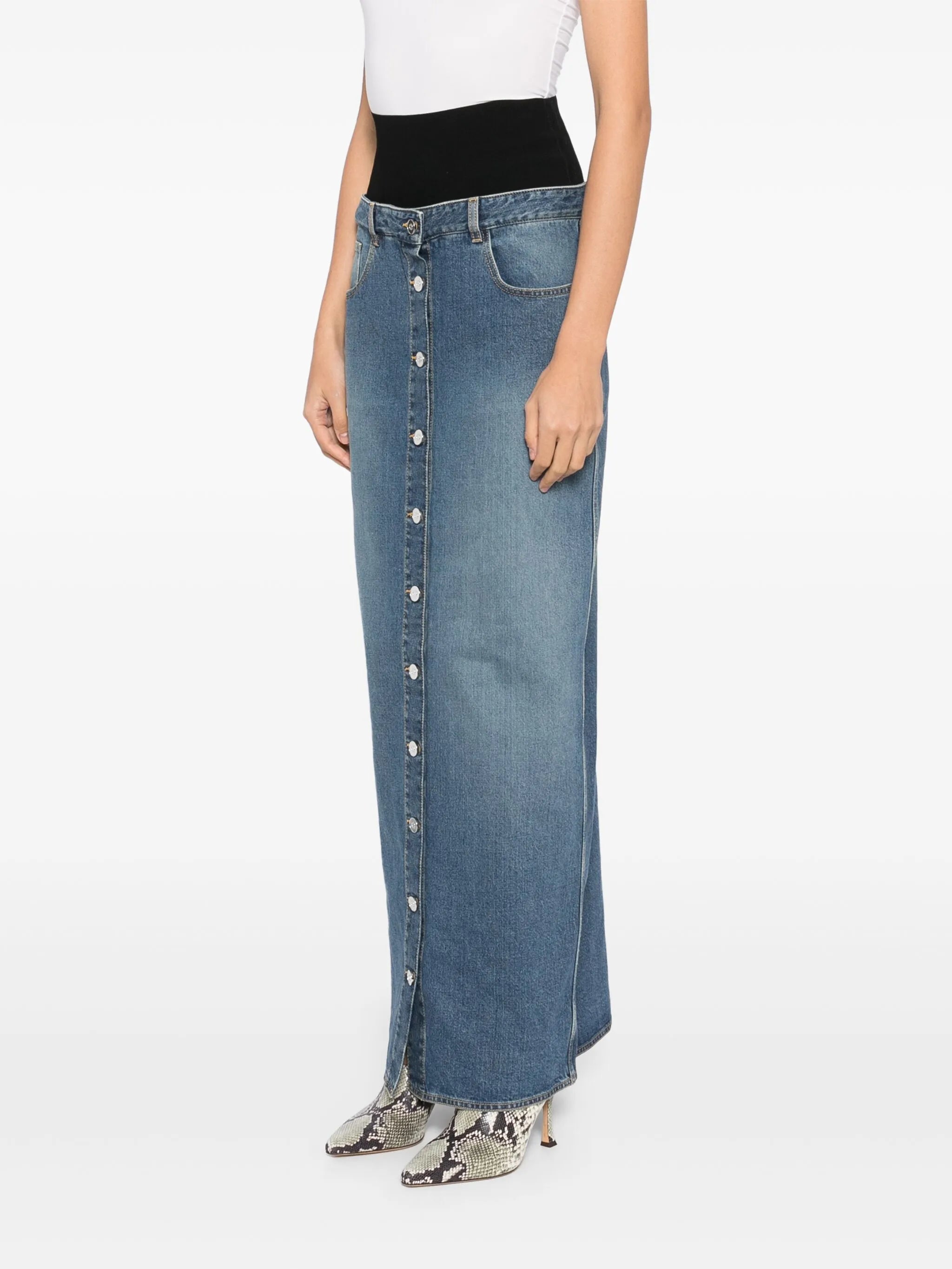 knitted waistband denim skirt