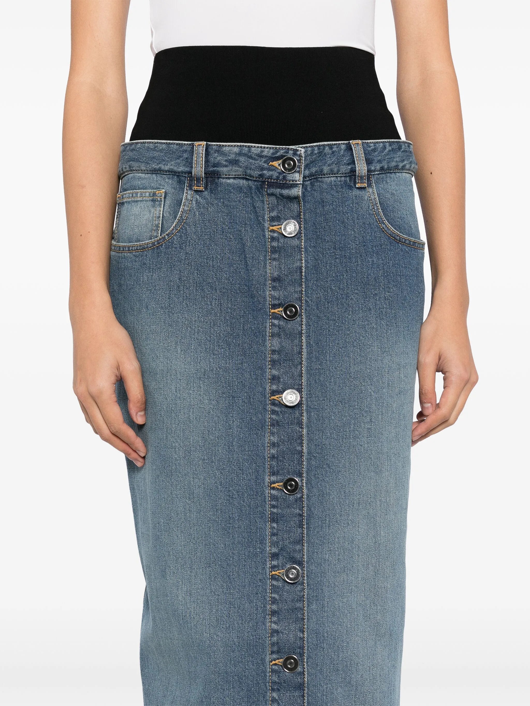 knitted waistband denim skirt