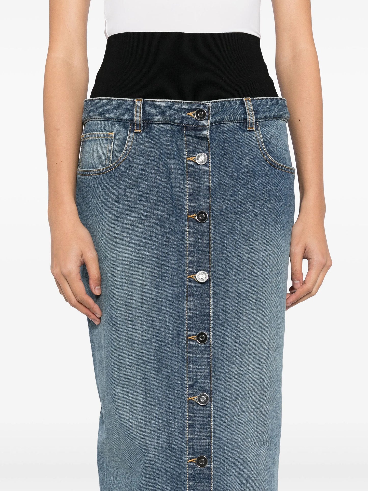 knitted waistband denim skirt