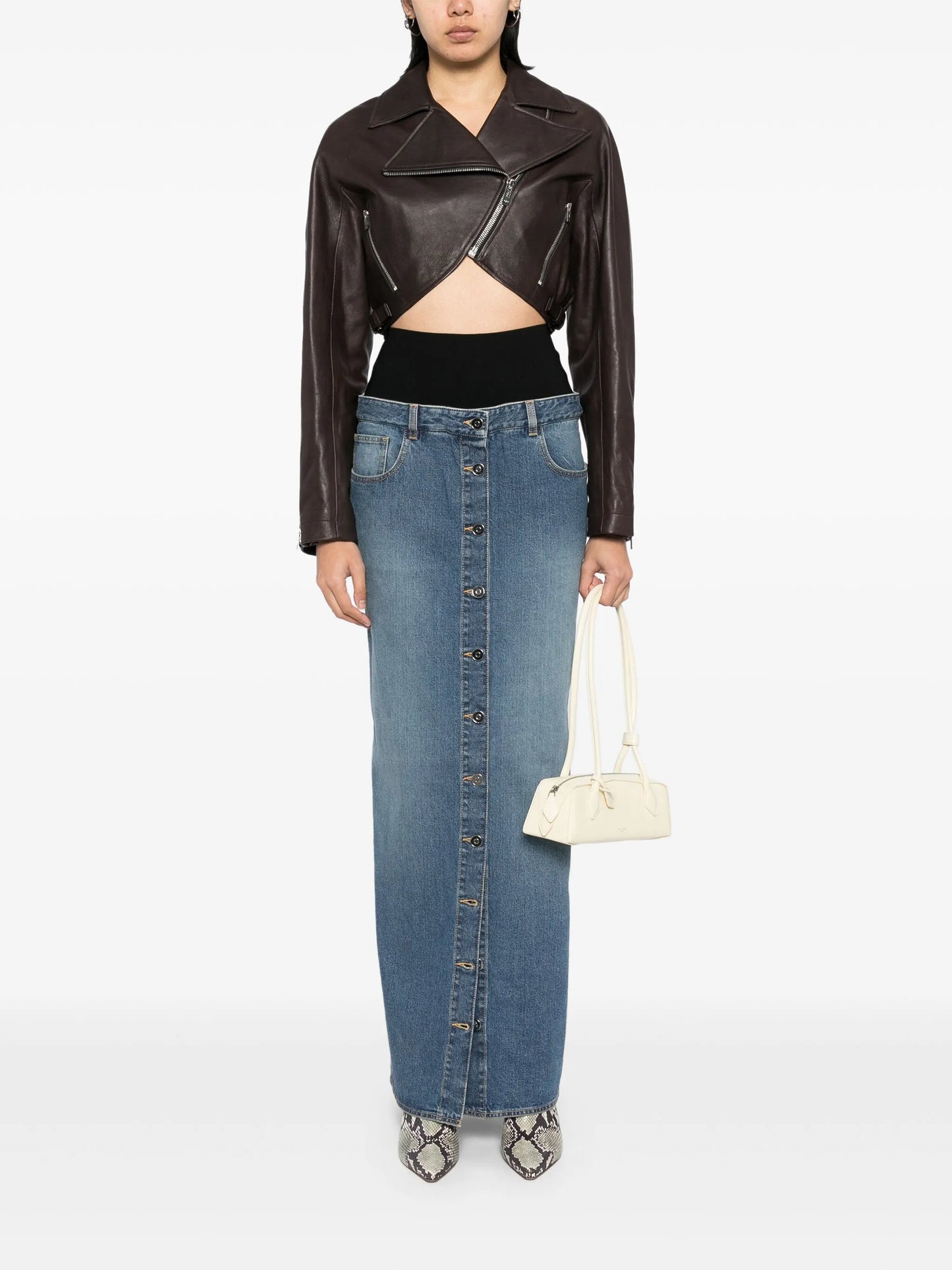 knitted waistband denim skirt