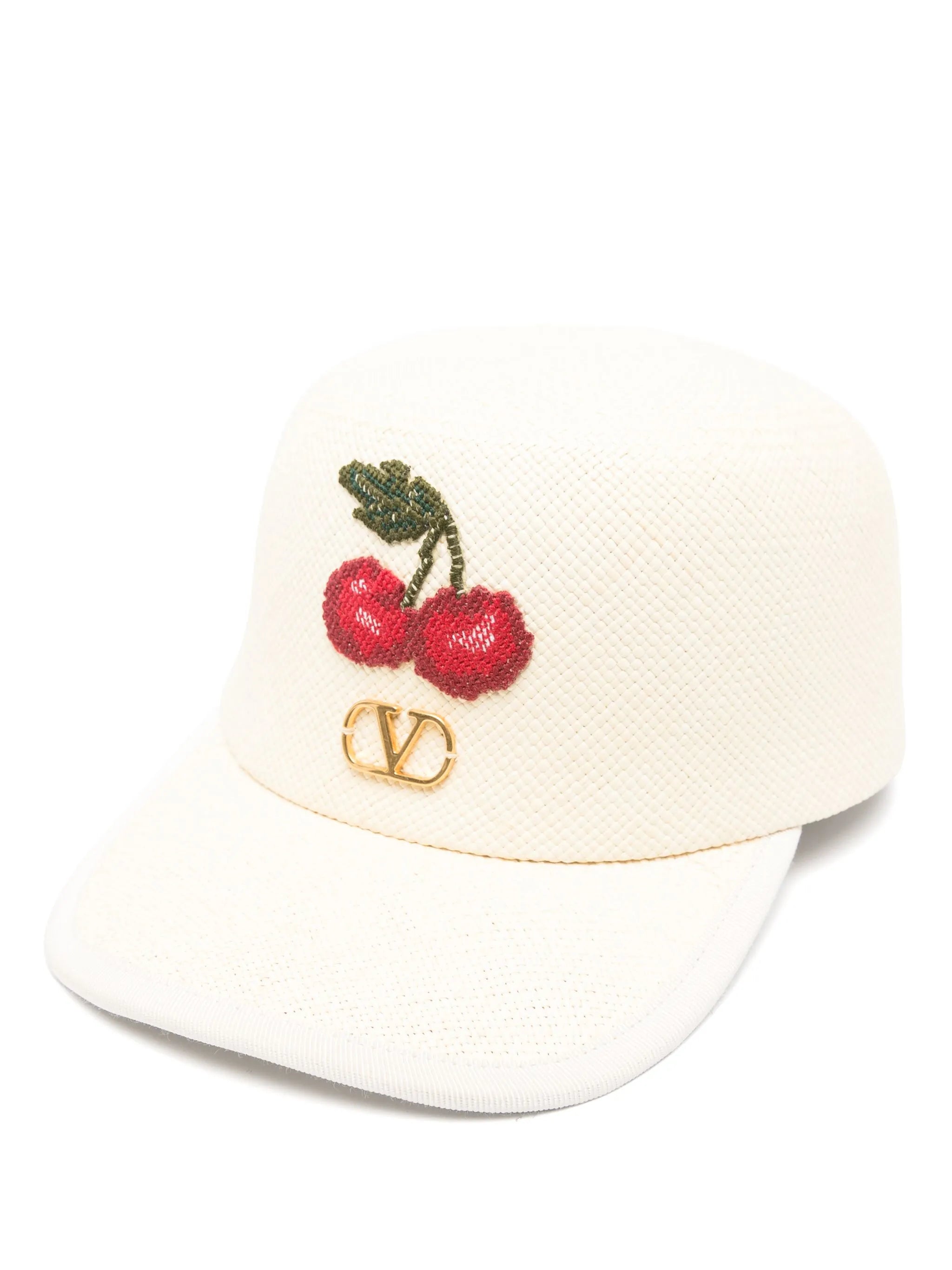 Vlogo signature straw baseball hat with cherry embroidery