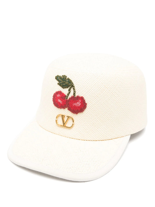 Vlogo signature straw baseball hat with cherry embroidery