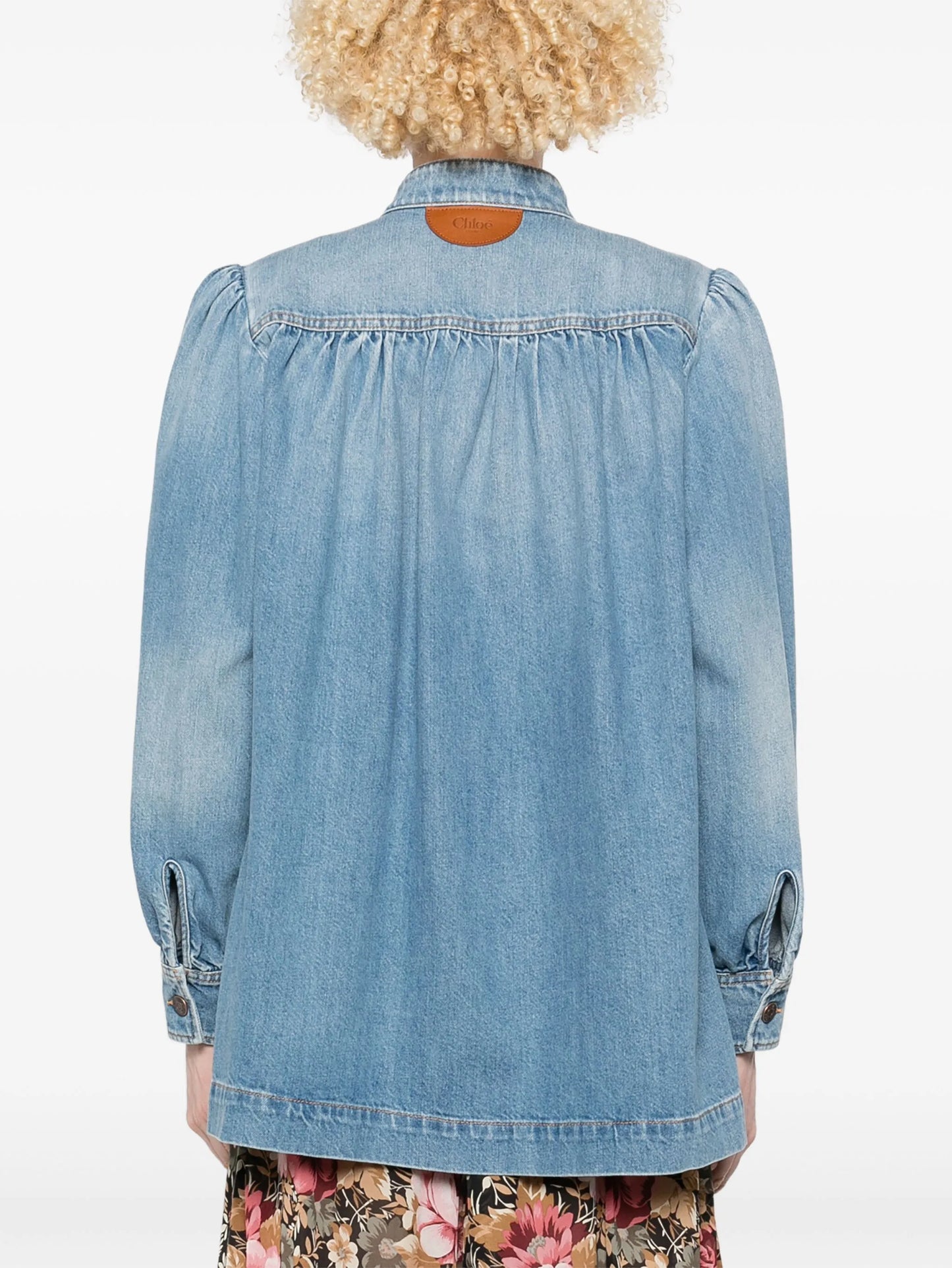 gathered denim jacket