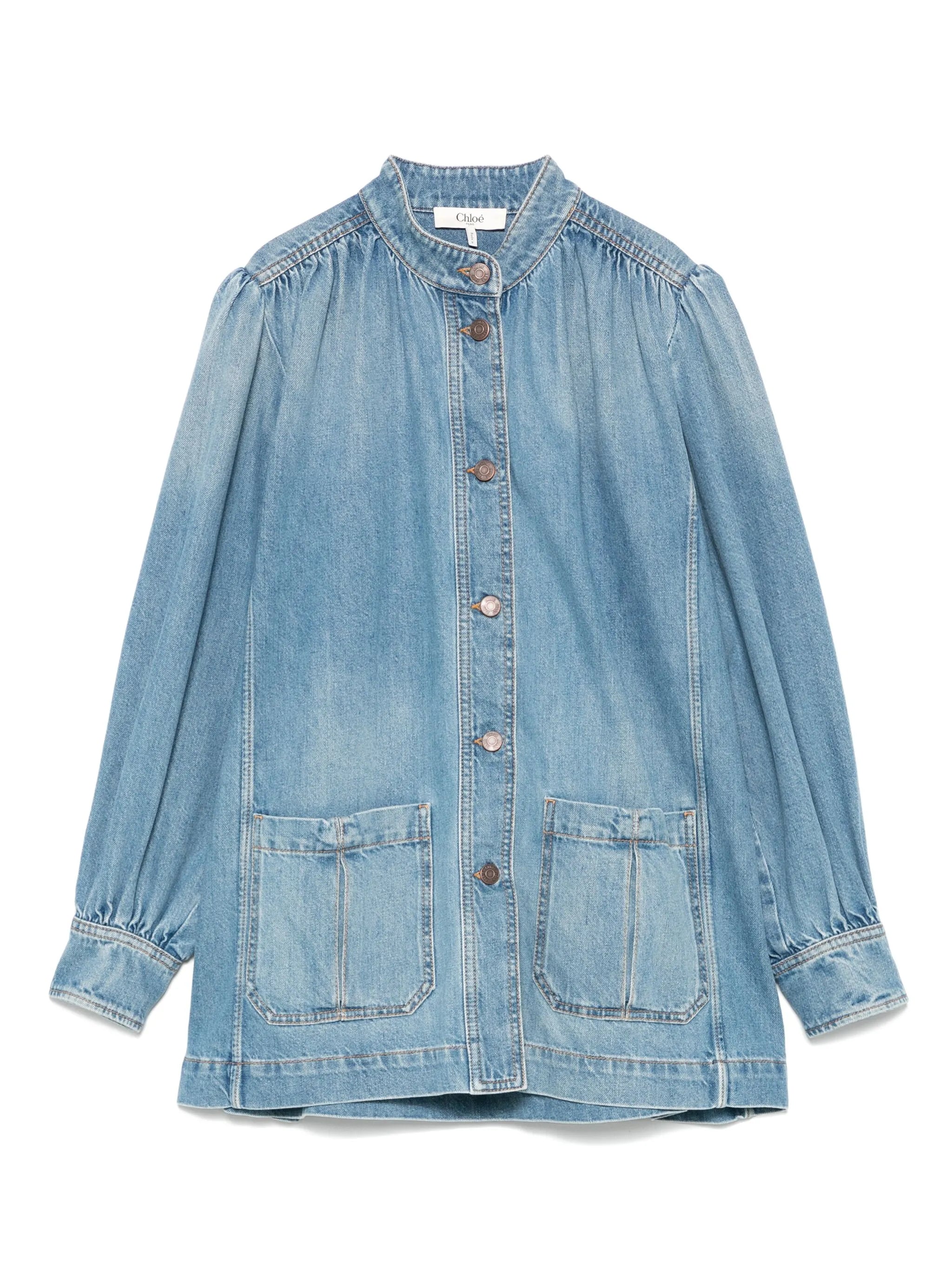 gathered denim jacket