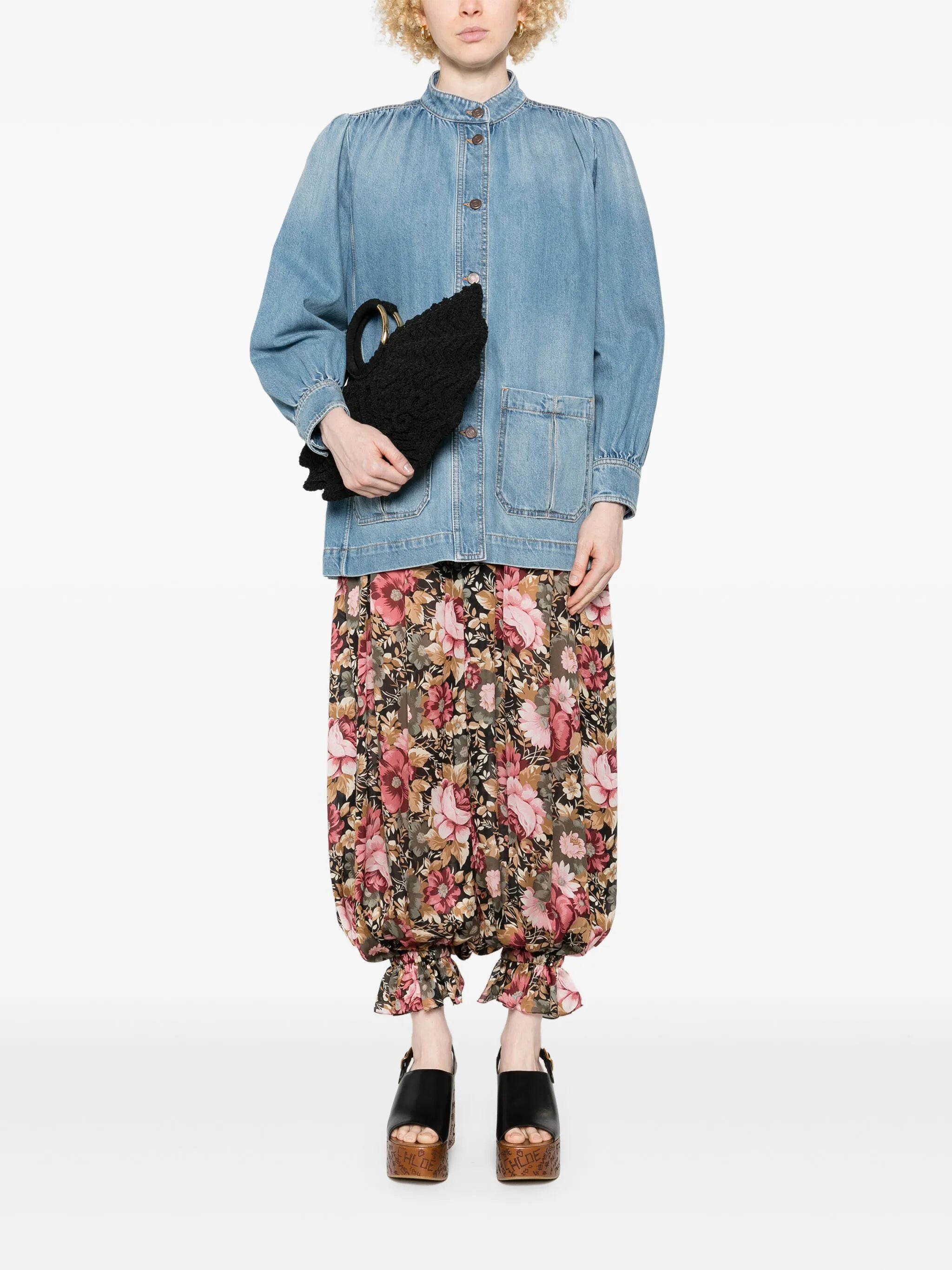 gathered denim jacket