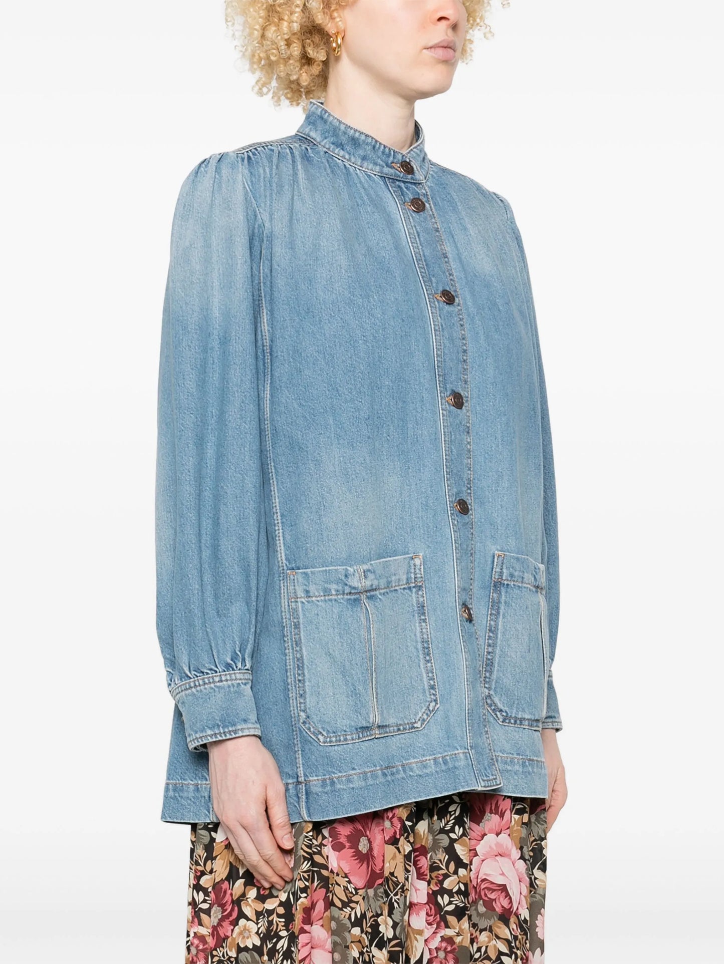 gathered denim jacket