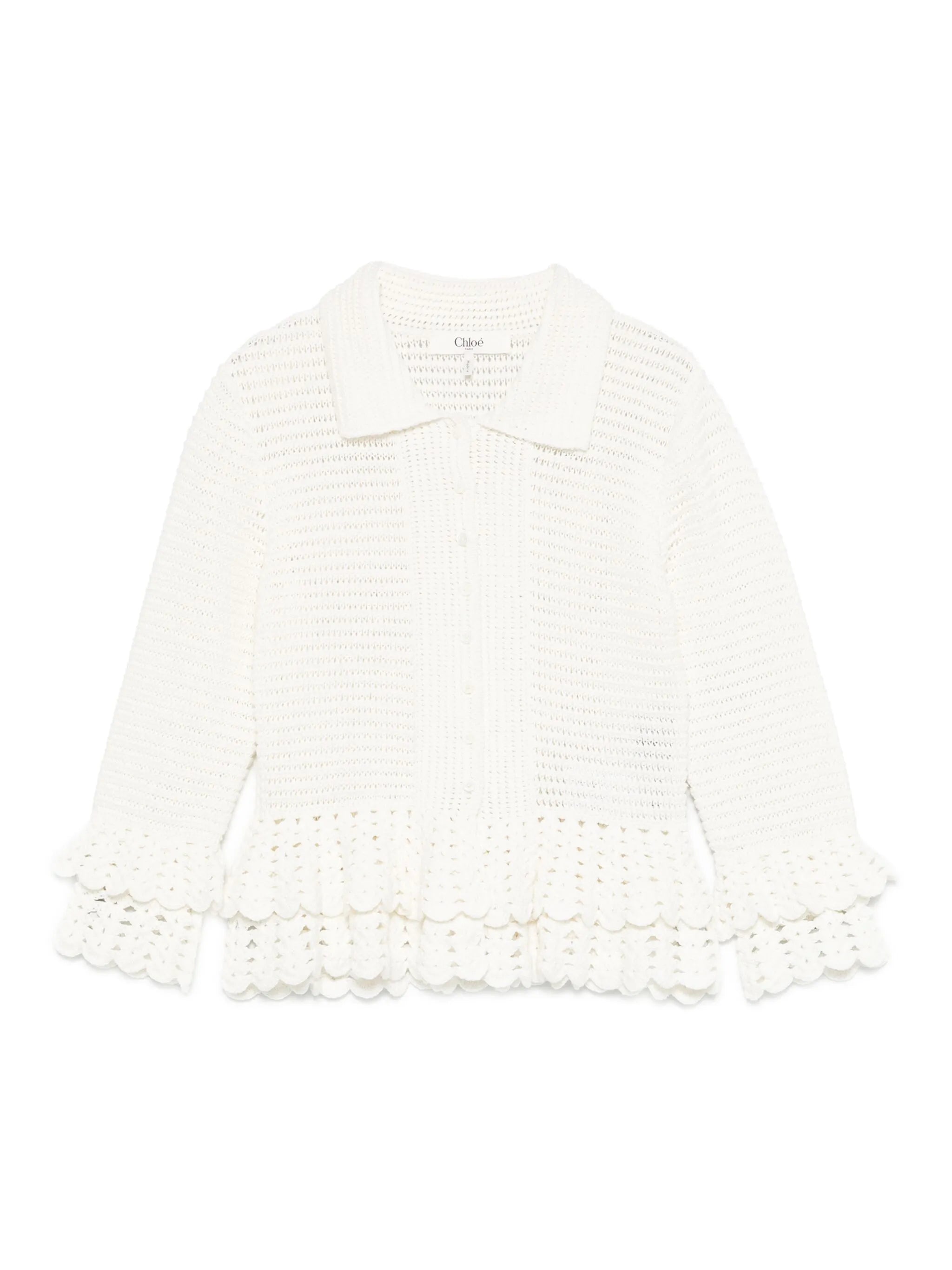 ruffled-hem crochet cardigan