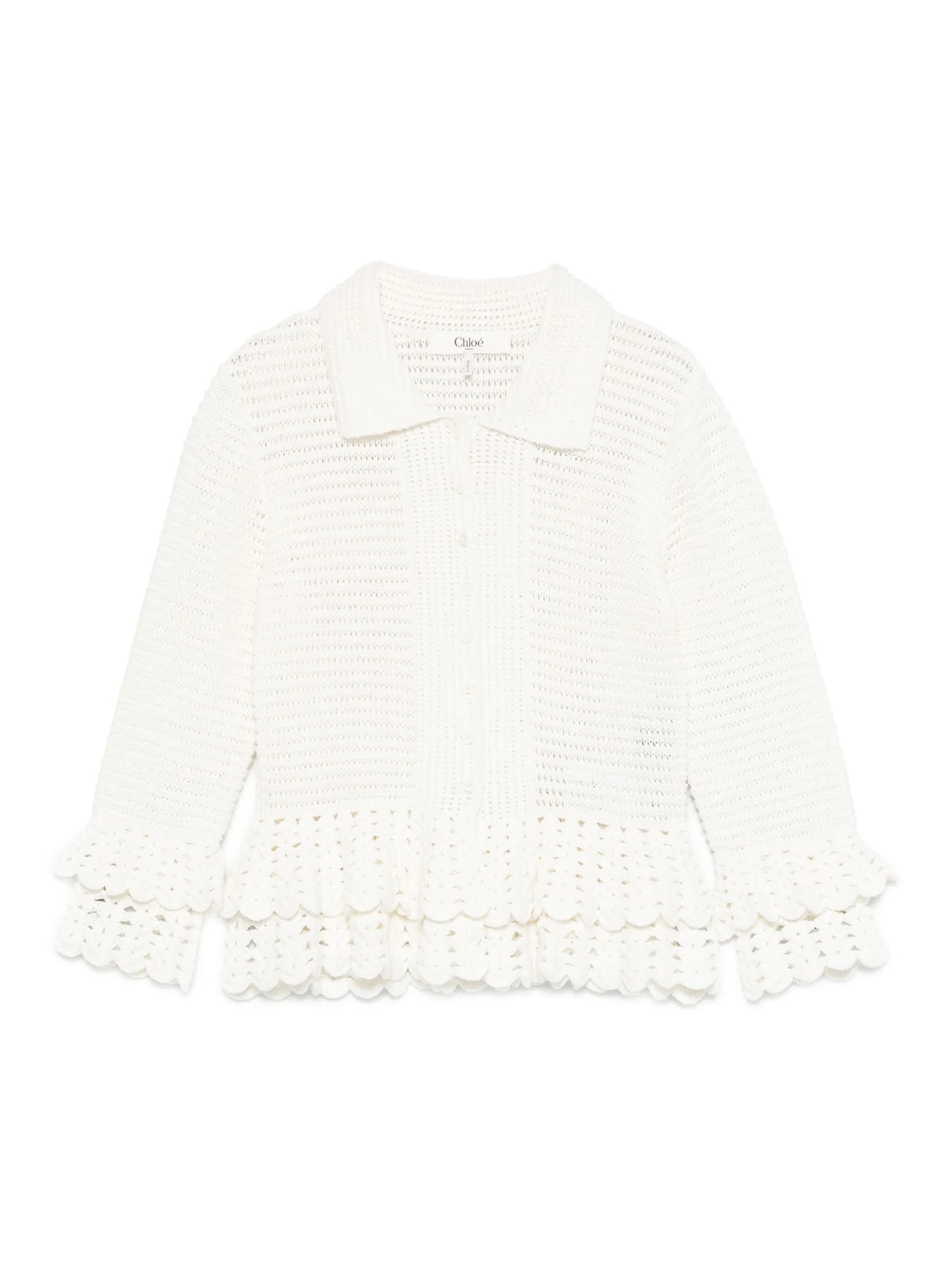 ruffled-hem crochet cardigan