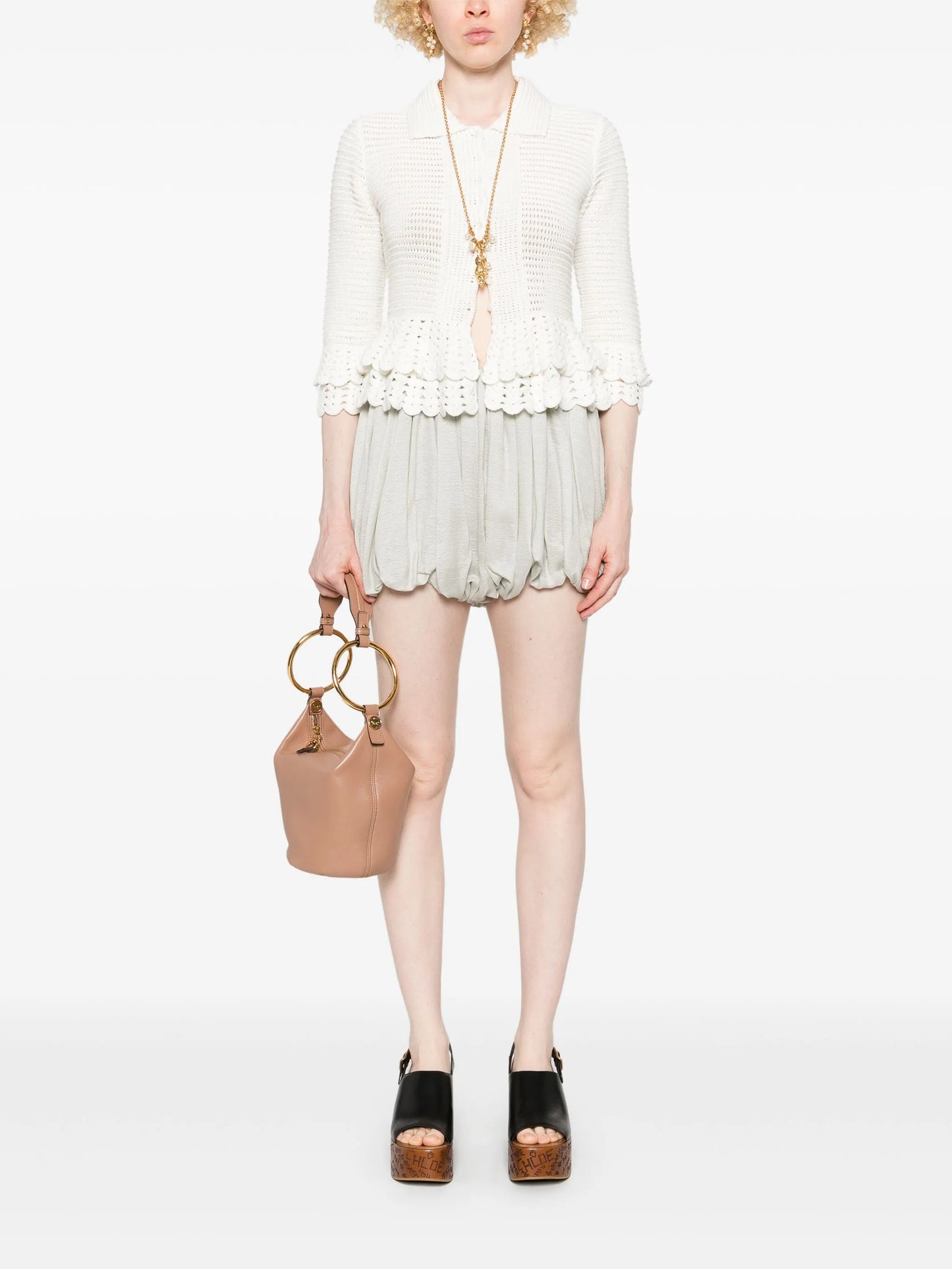 ruffled-hem crochet cardigan