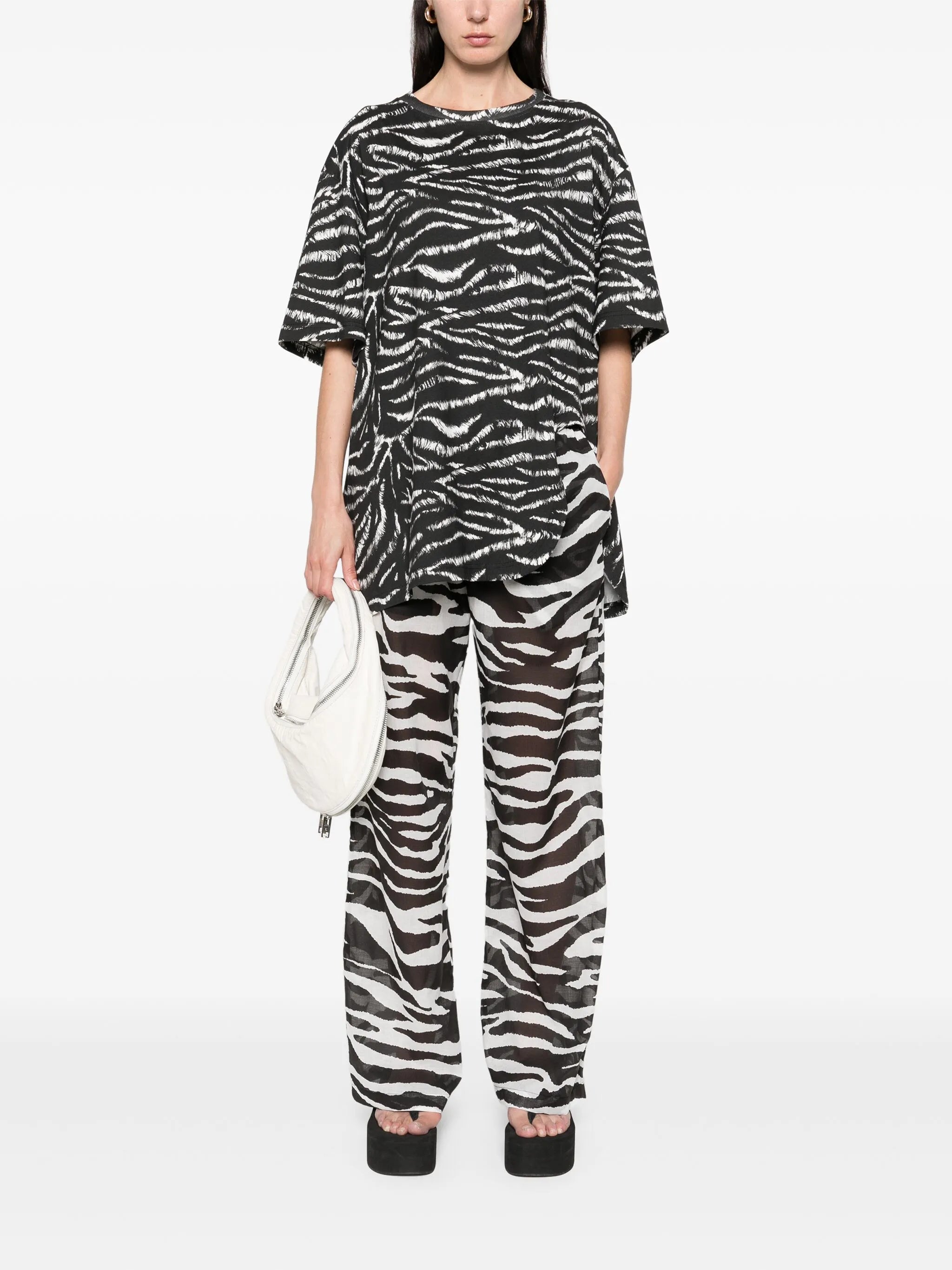 zebra-print sheer trousers