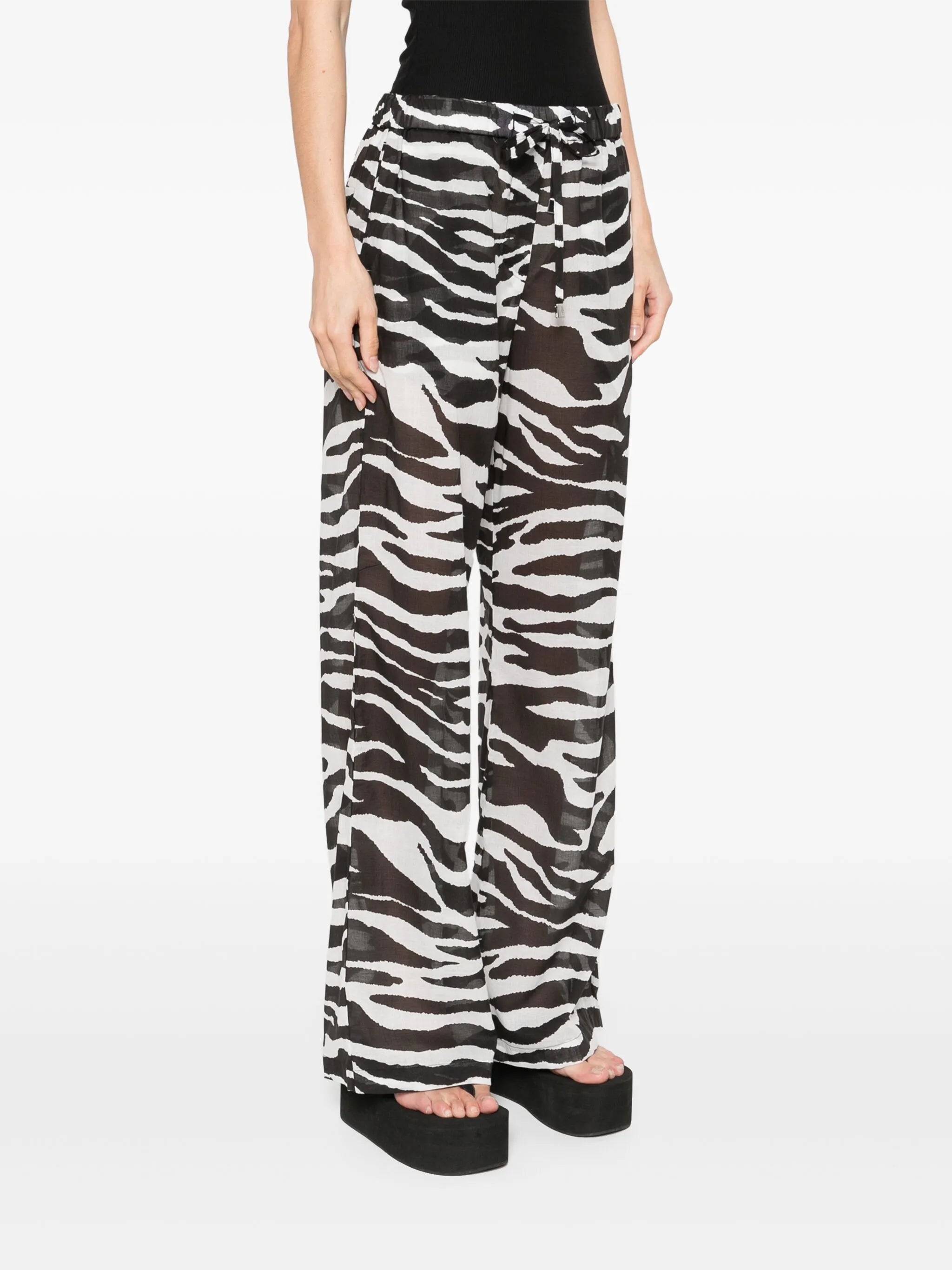 zebra-print sheer trousers