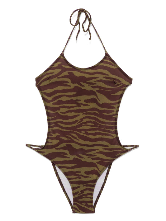 zebra-print swimsuit