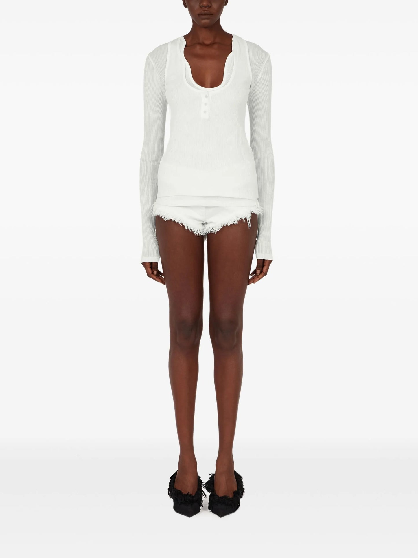 rippled-neckline sweater