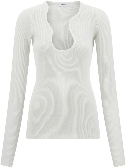 rippled-neckline sweater
