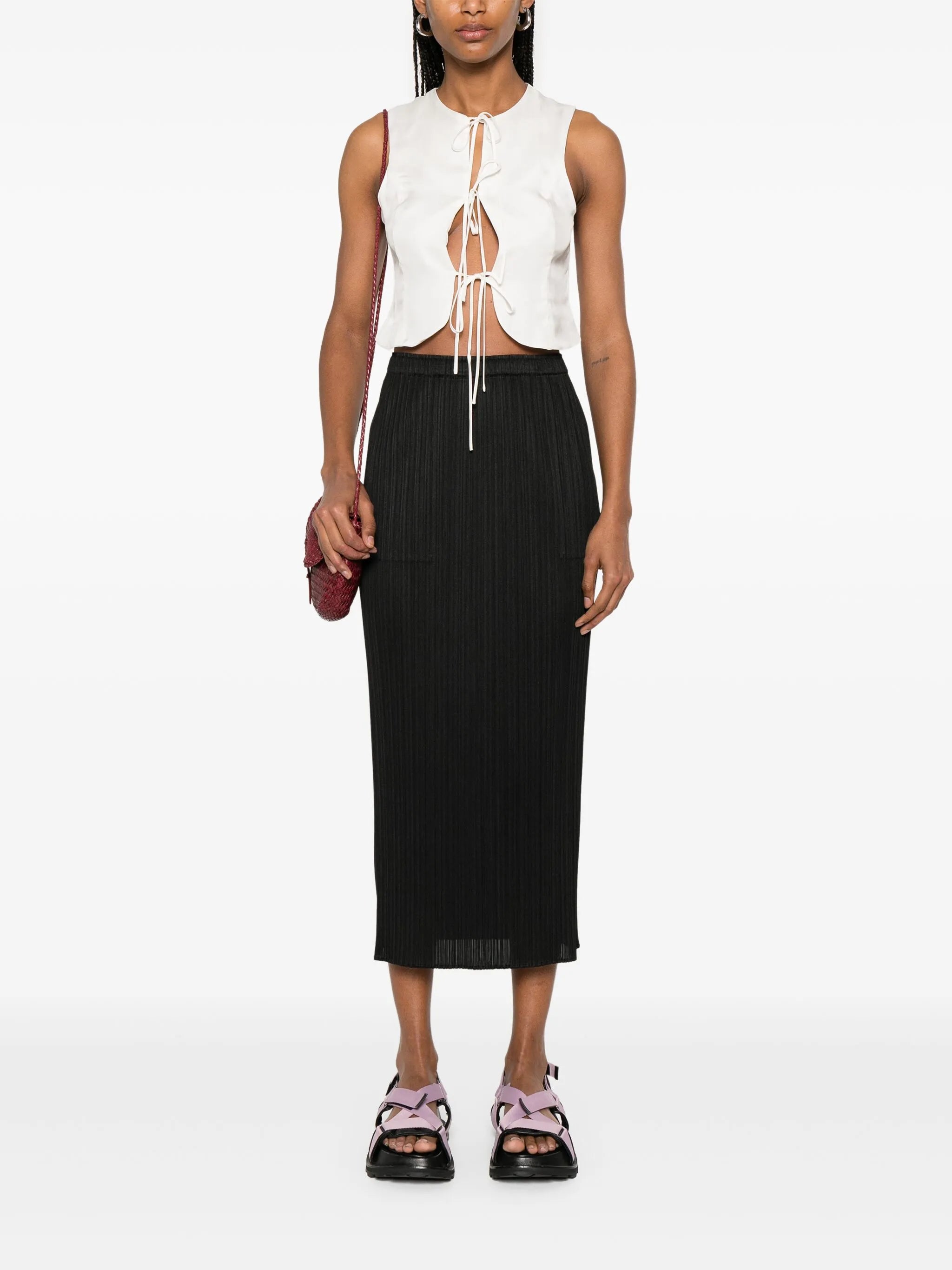 pleated midi skirt