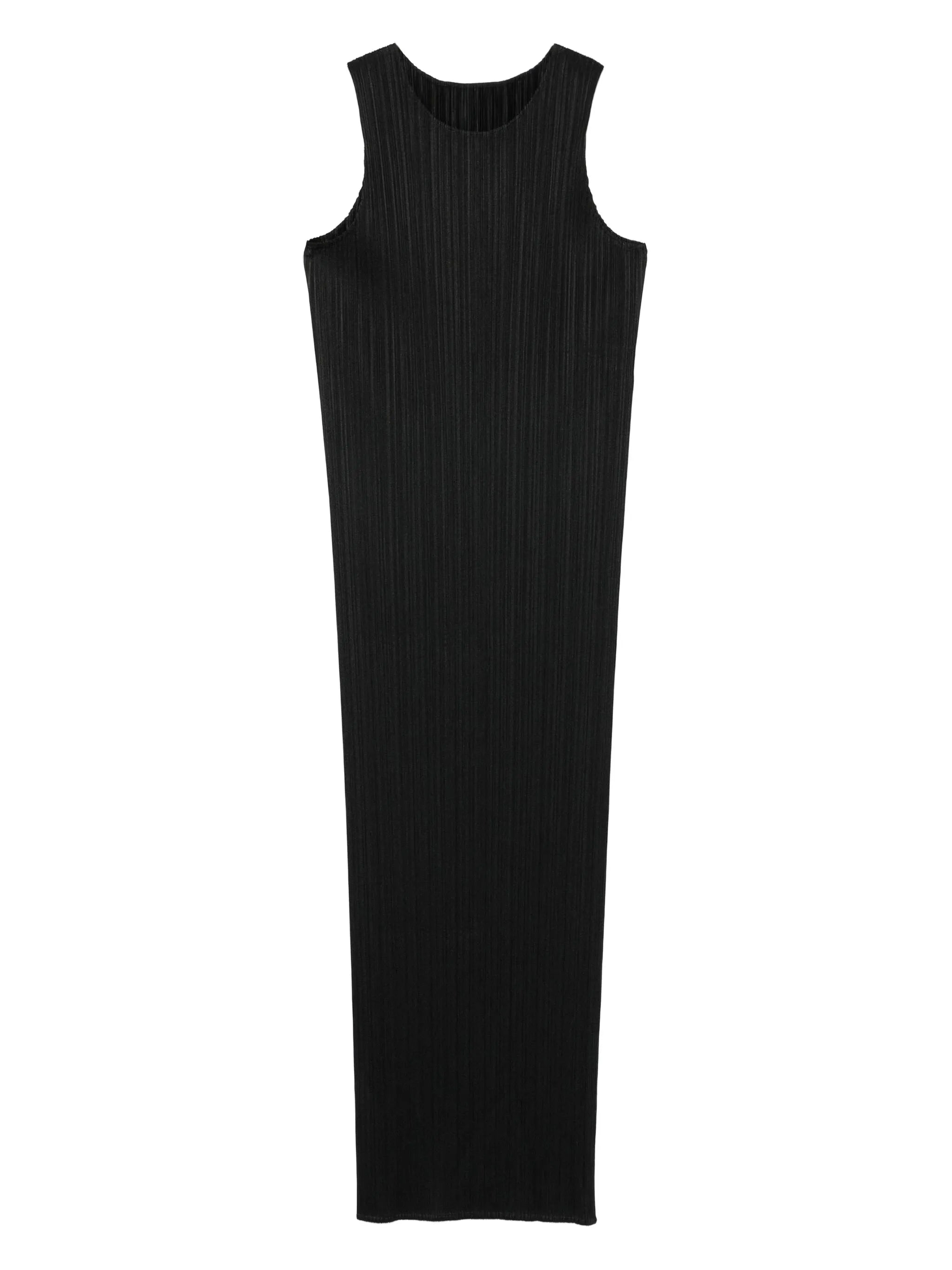 pleated sleeveless midi dress