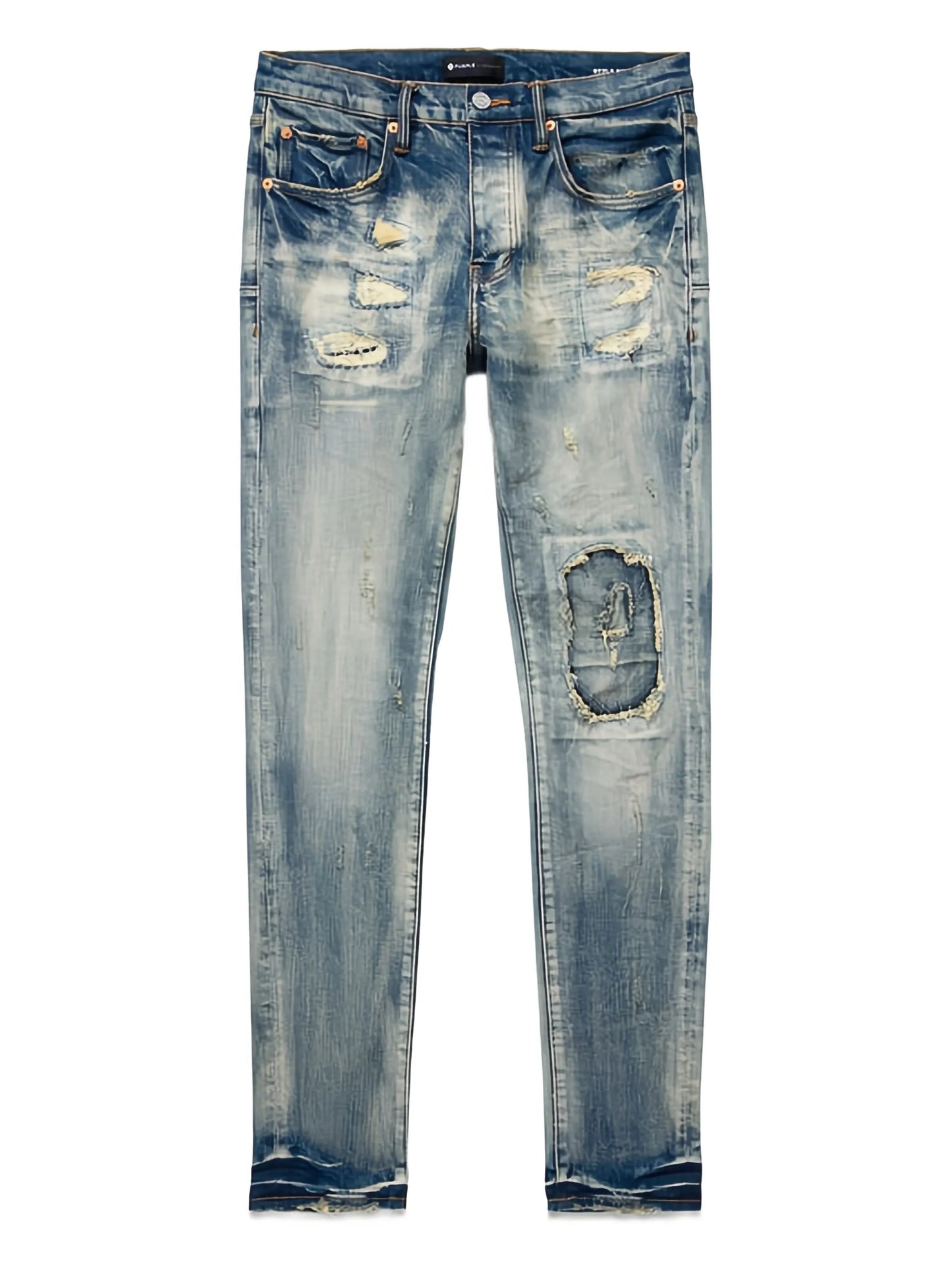 MID INDIGO DIRTY VINTAGE REPAIR WITH MARBLED BLEACH "Blue"