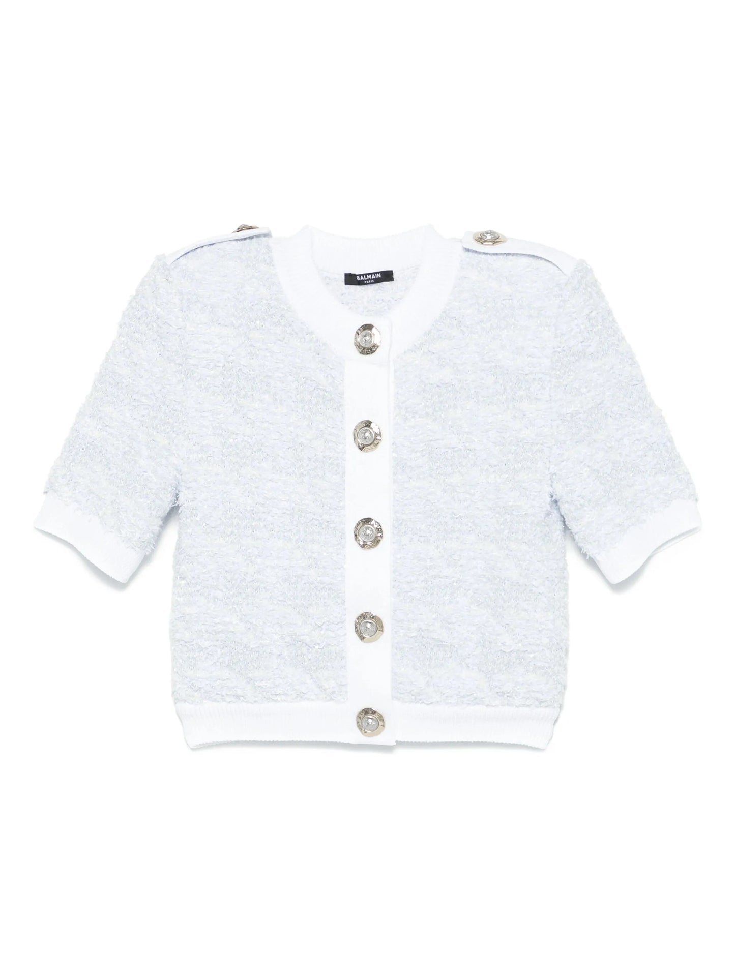 short-sleeve tweed cardigan