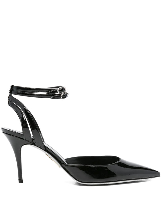 80mm leather heeled pumps