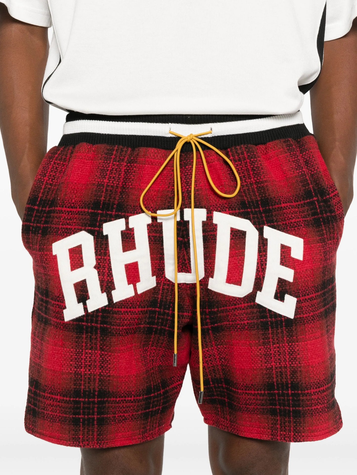 collegiate-logo plaid shorts