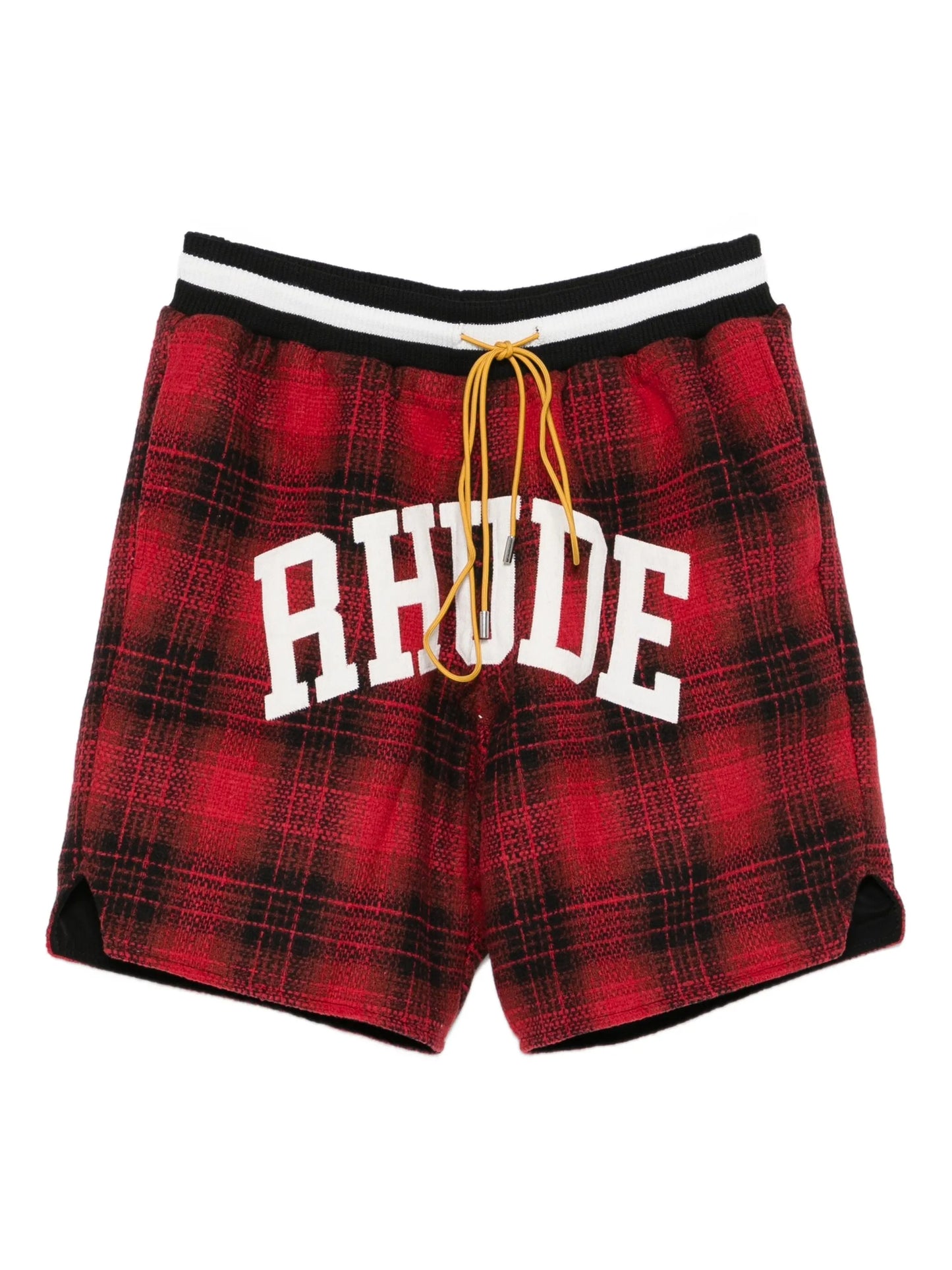collegiate-logo plaid shorts