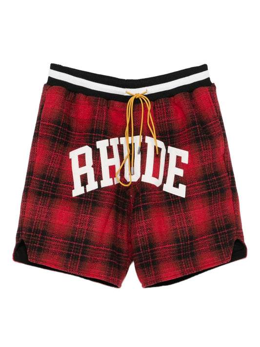 collegiate-logo plaid shorts