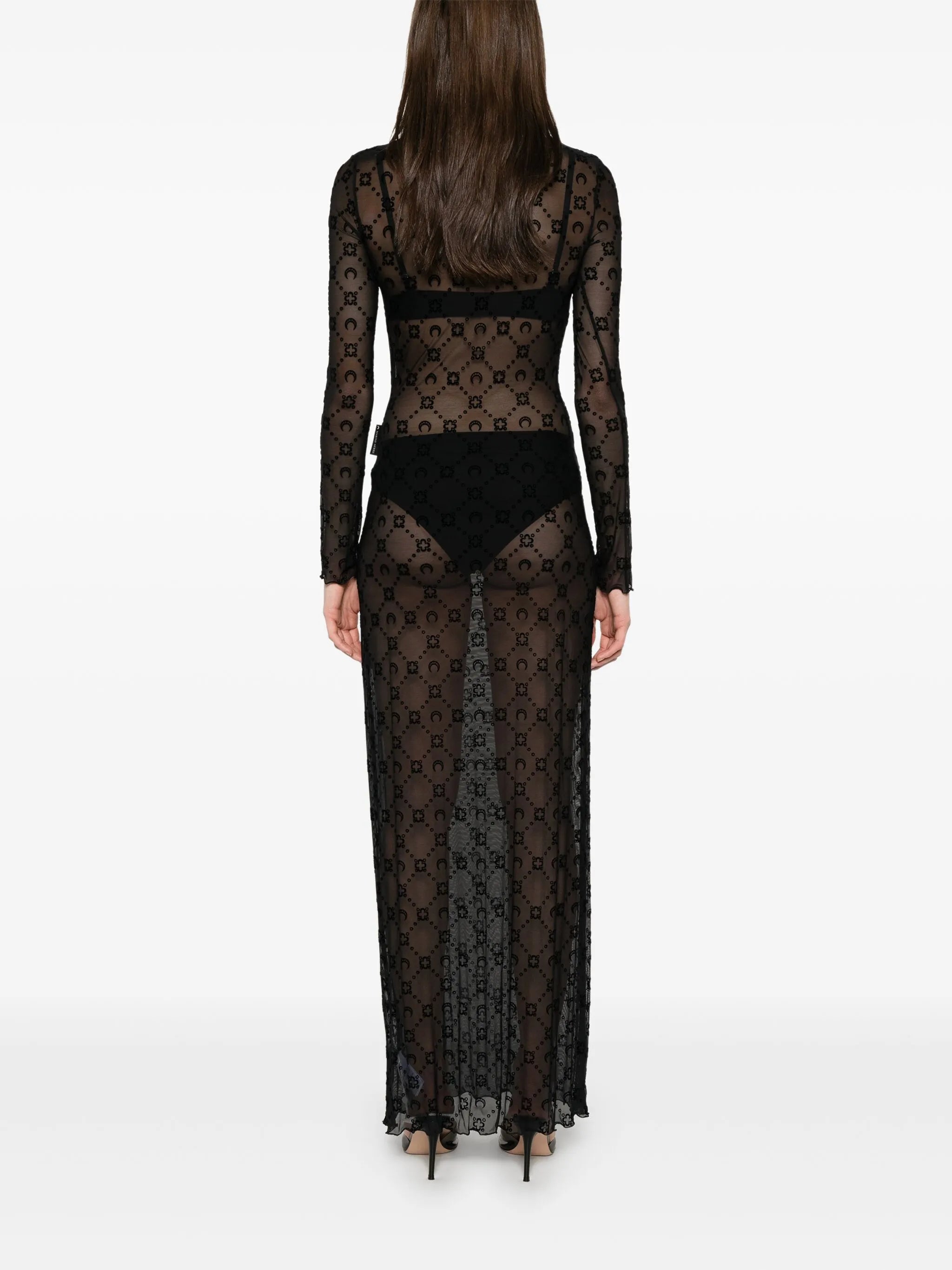 mesh flocked maxi dress