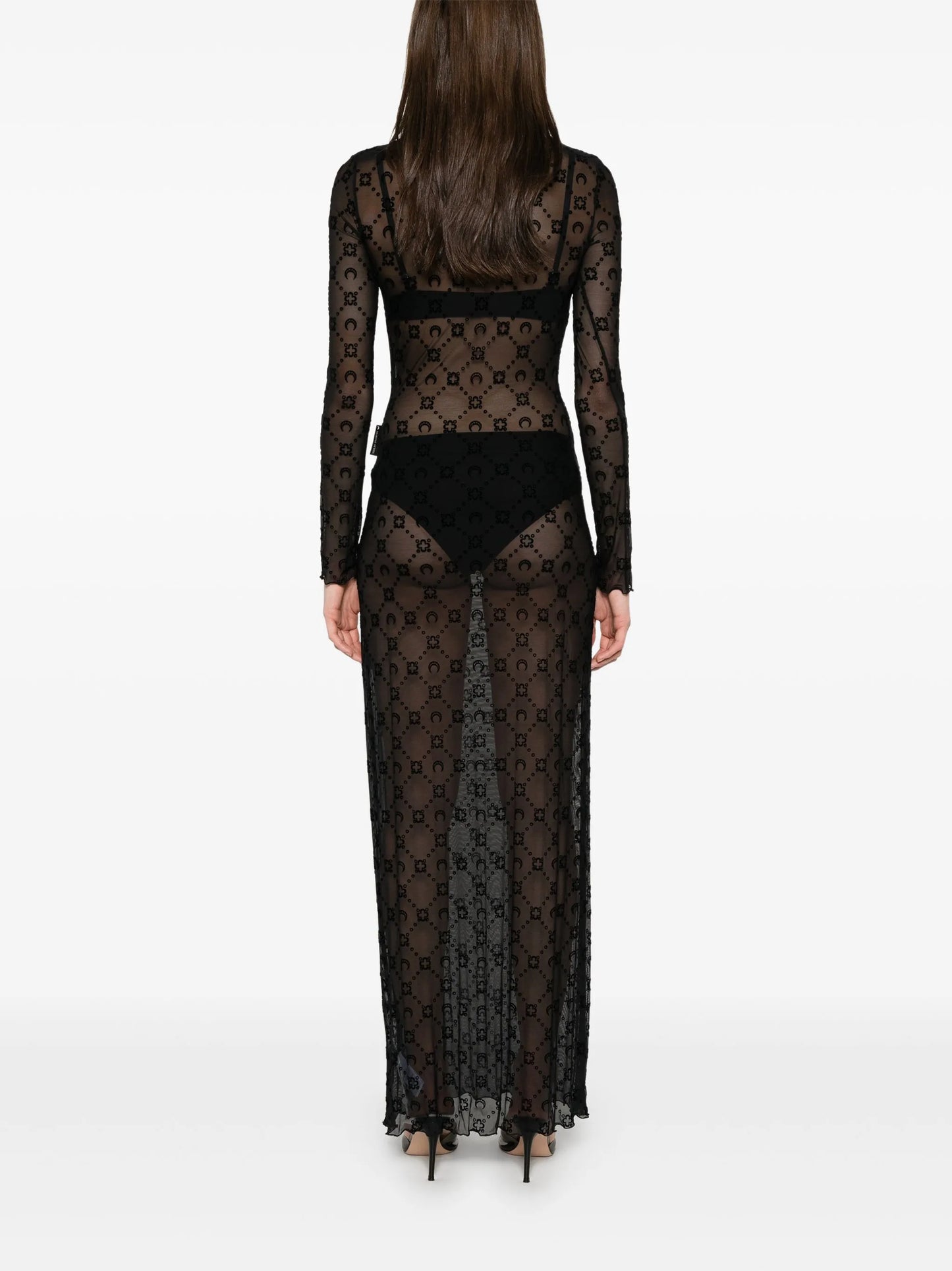 mesh flocked maxi dress