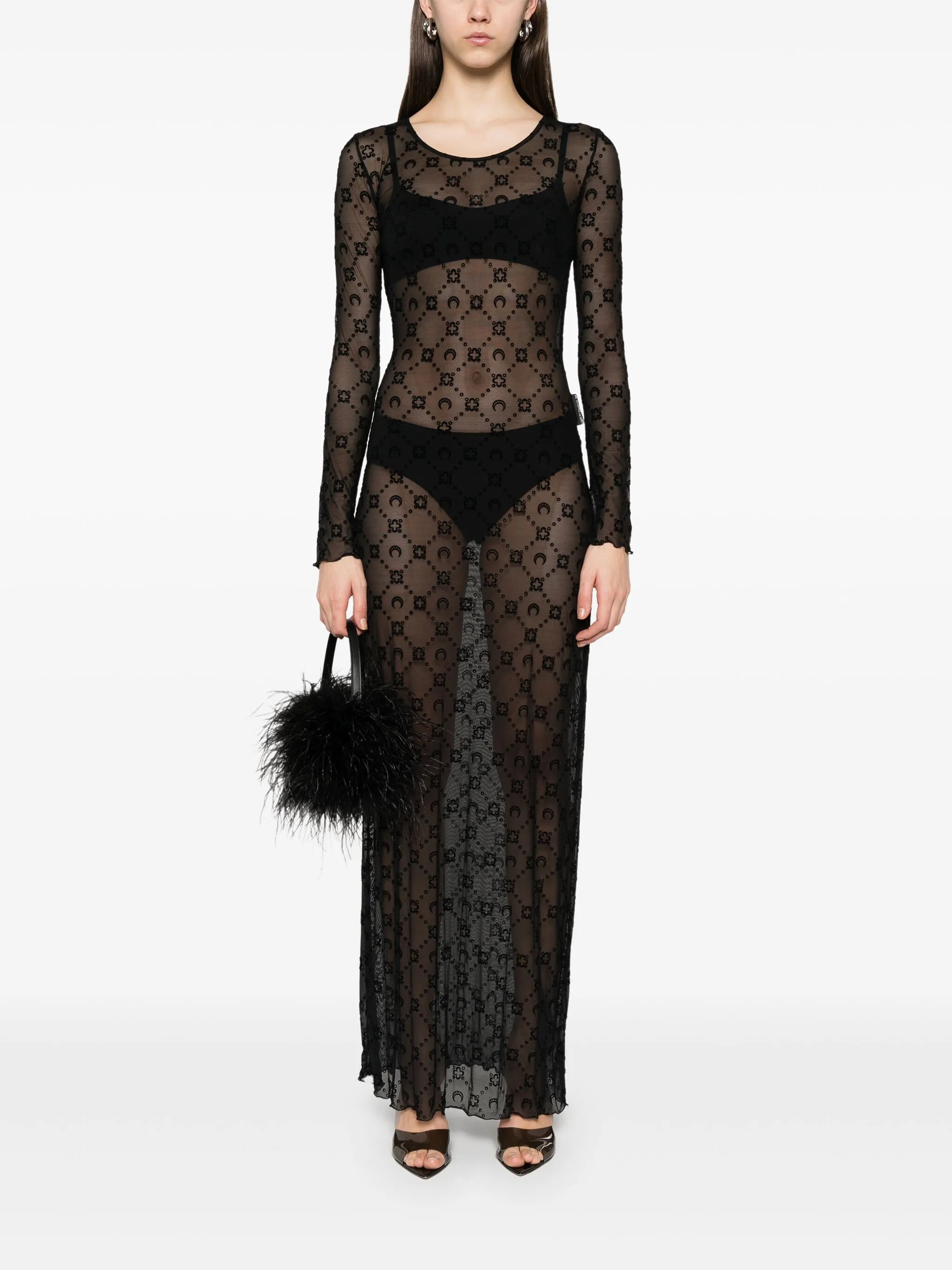 mesh flocked maxi dress