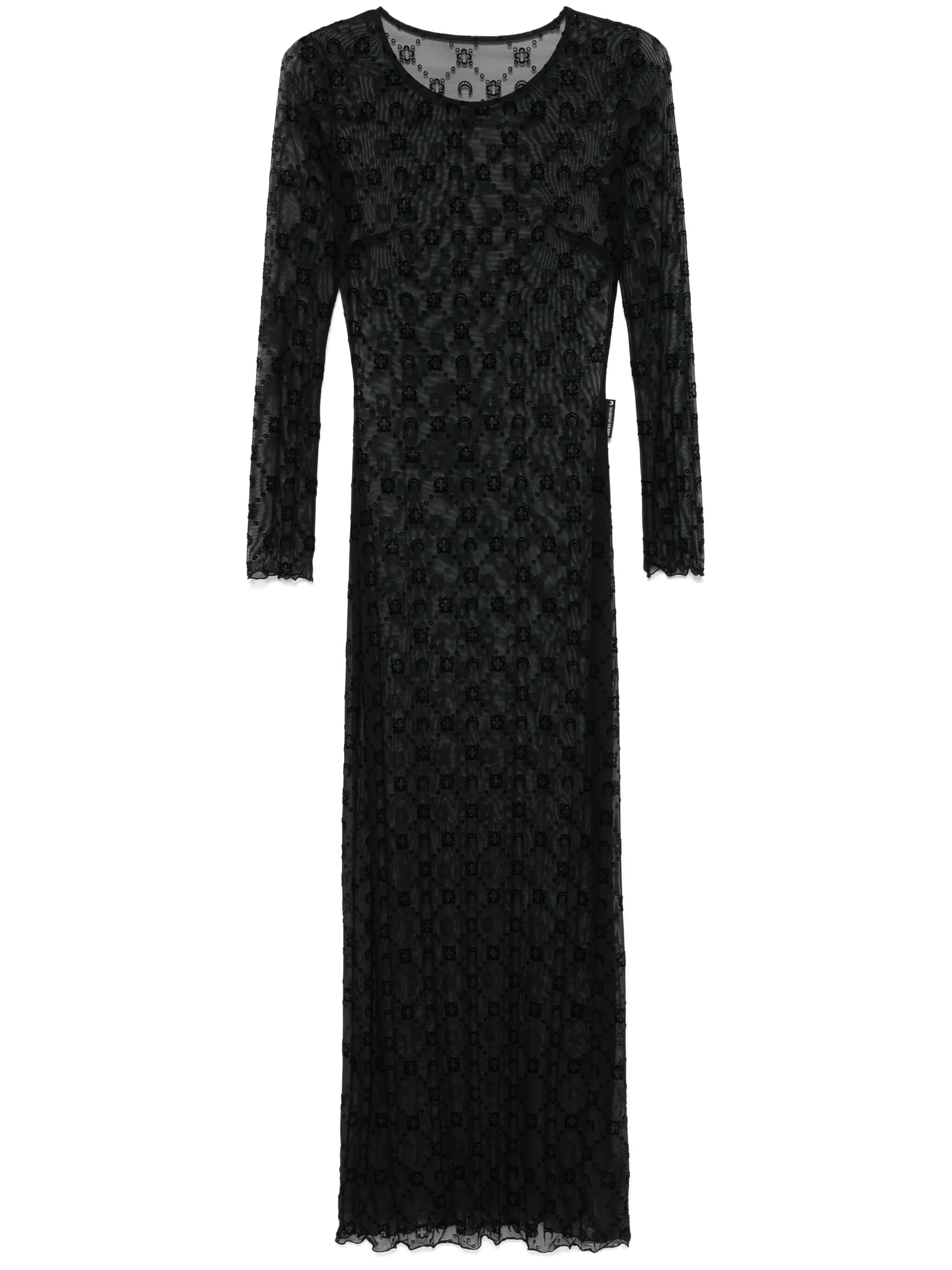 mesh flocked maxi dress