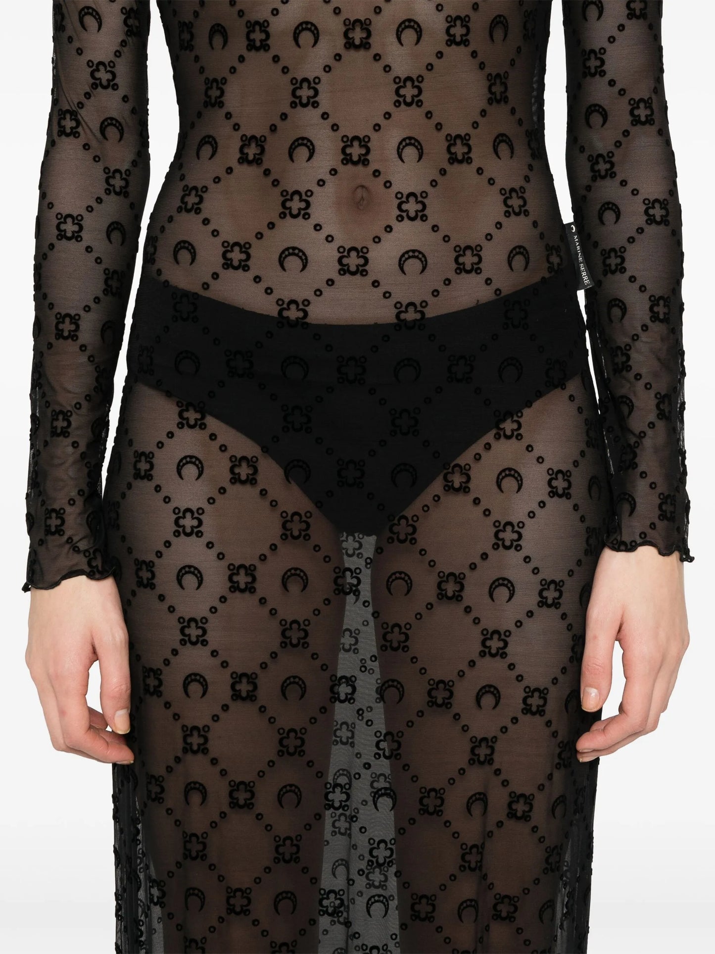 mesh flocked maxi dress
